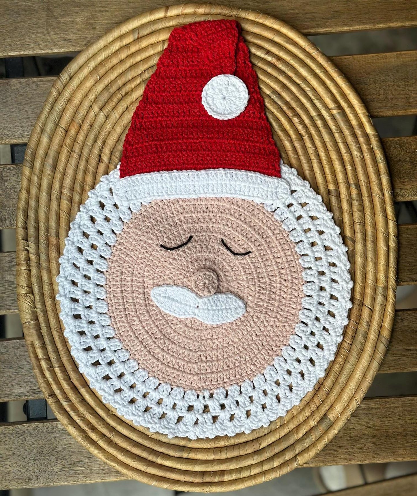 Handmade Crochet Santa Claus & Snowman Table Mat Supla, Festive Cotton Yarn Christmas Decor