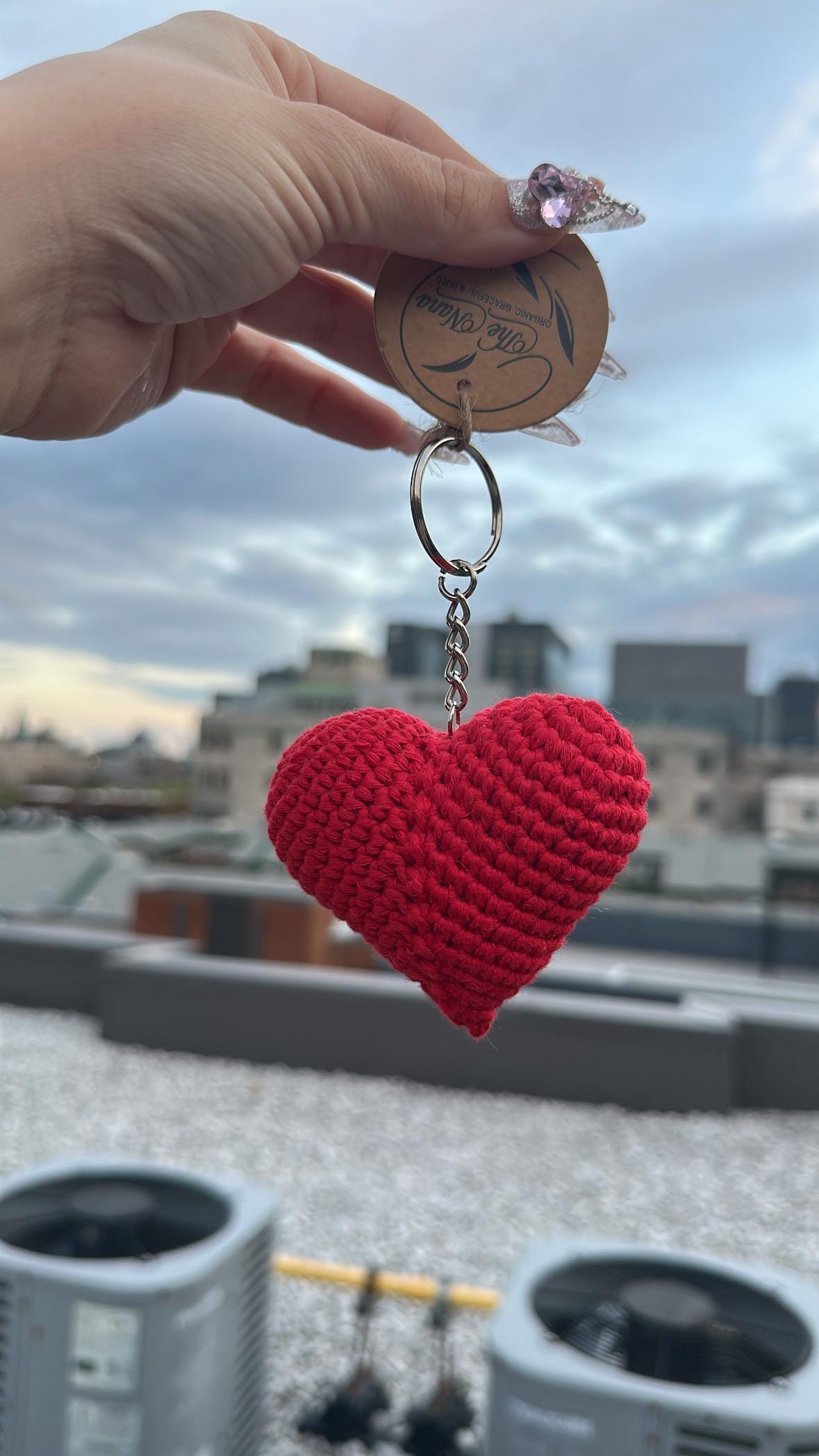 Handmade Red Heart Keychain, Gift for Girlfriend or Boyfriend, Romantic Crochet Heart Keyring