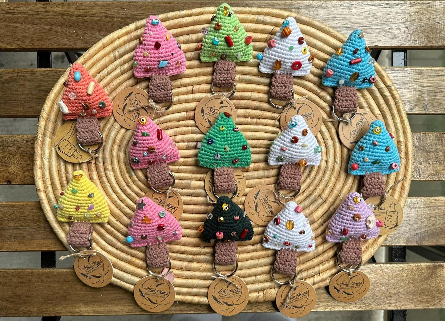 Handmade Christmas Tree Keychain, Crochet Holiday Ornament, Cotton Yarn Keyring, Festive Gift Idea, Xmas Stocking Stuffer