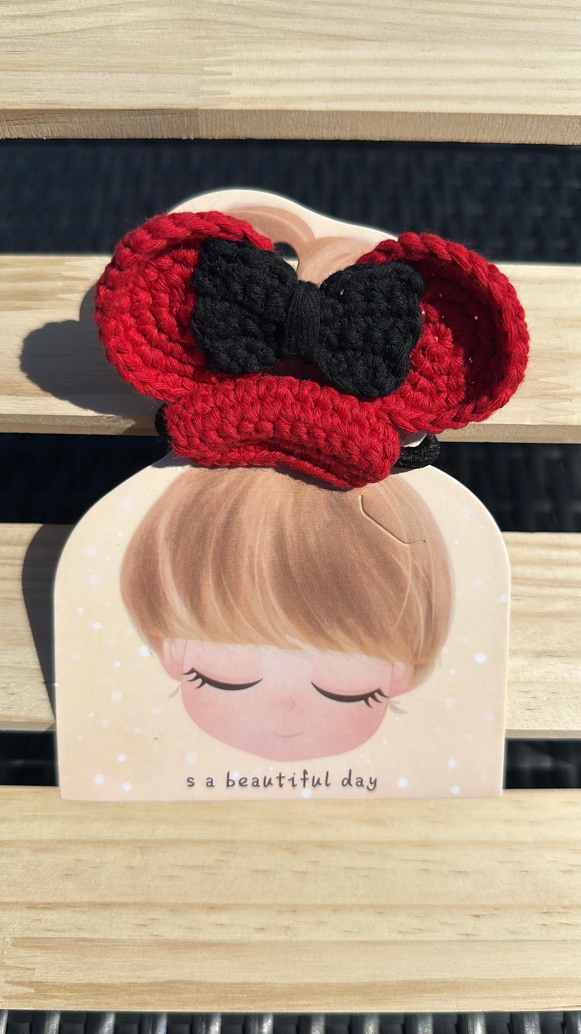 Handmade Crochet Minnie Hair Tie, Handmade Cotton Yarn Bow Hair Accessories, Crocheted, Handmade, Minnie Mouse