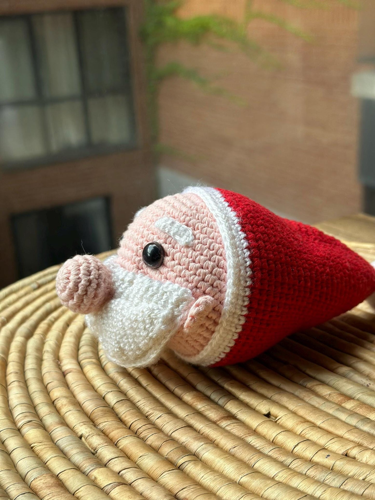 Handmade Santa Claus Figure, Cotton Yarn Christmas Decor, Adjustable Hat, Amigurumi Holiday Gift, Xmas Shelf Ornament