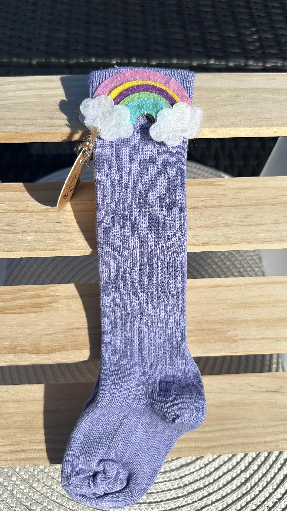 Handmade Toddler Knee-High Rainbow Socks, Cotton Baby Socks Gift, Colorful Knit Socks for 1-2 Years