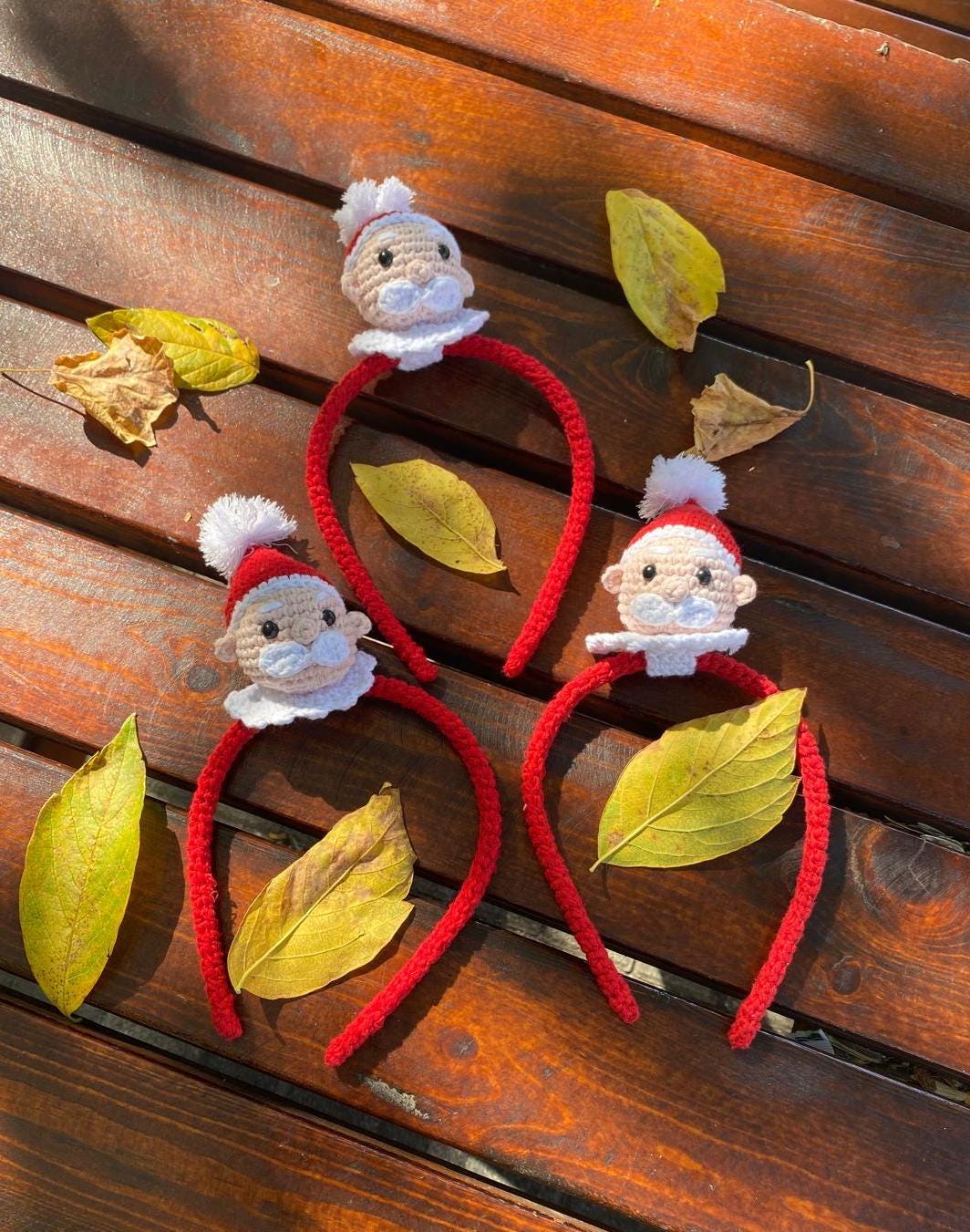 Handmade Crochet Santa Claus Hairband, Festive Cotton Yarn Christmas Headband, New Year, Gift