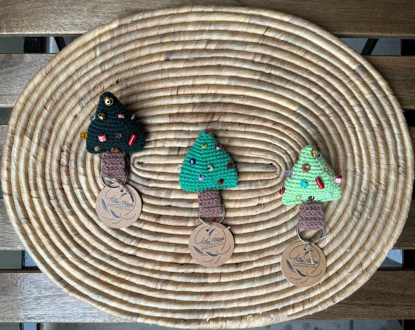 Handmade Christmas Tree Keychain, Crochet Holiday Ornament, Cotton Yarn Keyring, Festive Gift Idea, Xmas Stocking Stuffer
