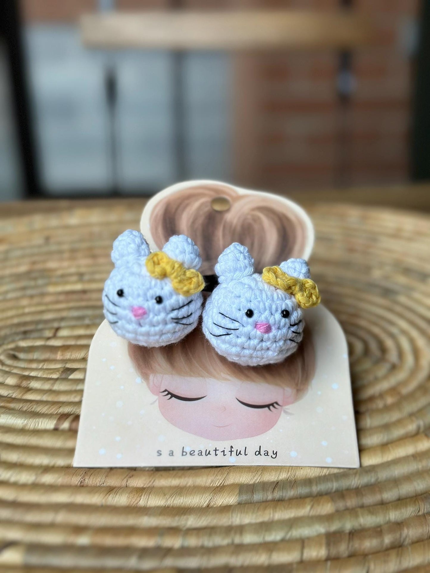 Handmade Cotton Kitty Hair Ties, Crochet Hello Kitty, School-aged children Cute and Soft Cat Hair Accessories, Handcrafted, Amigurumi