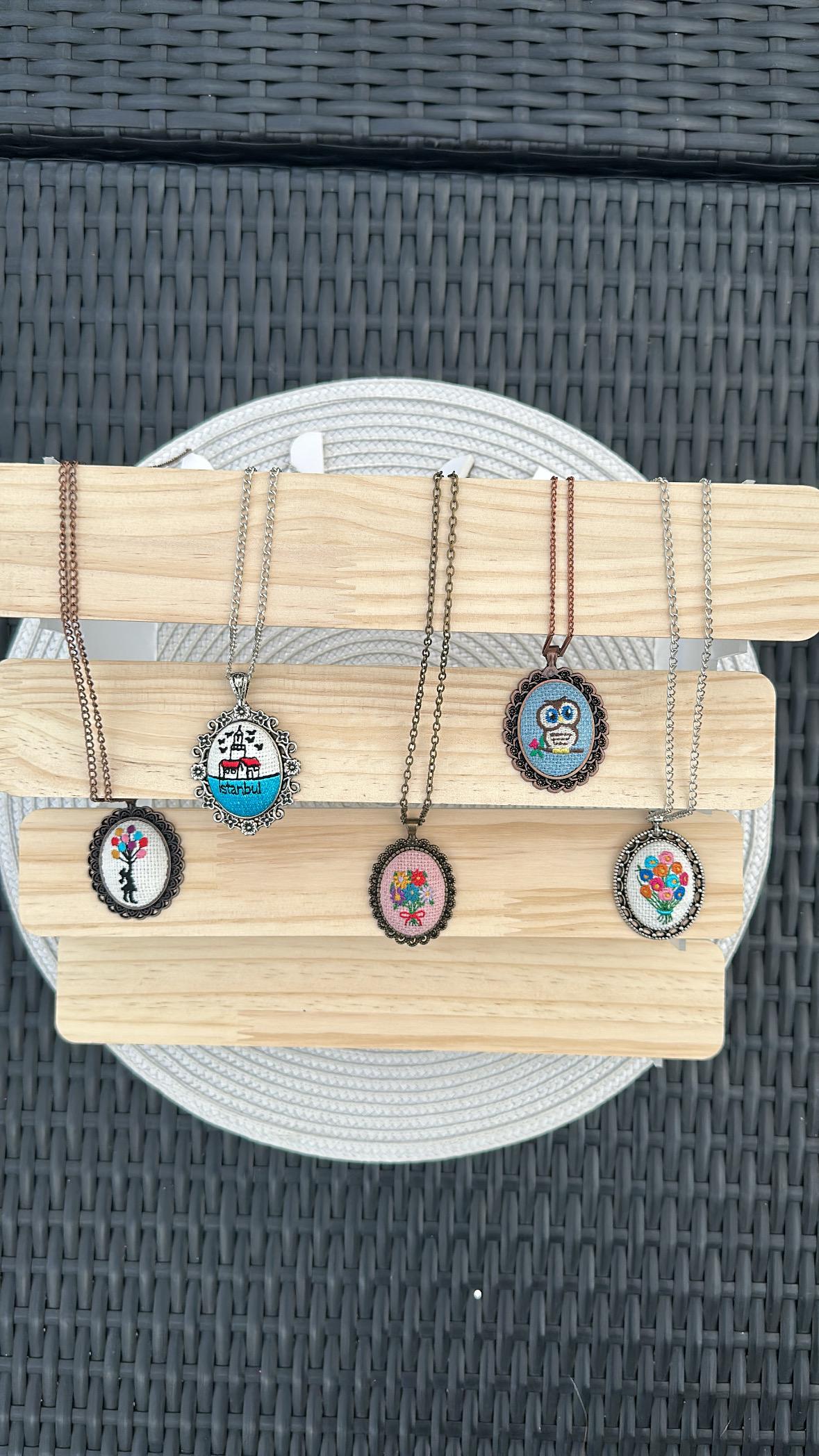 Embroidered Necklace Enchanted ISTANBUL, Floral Pendant, Hand Embroidered Charm, Jewelry Gift For Her