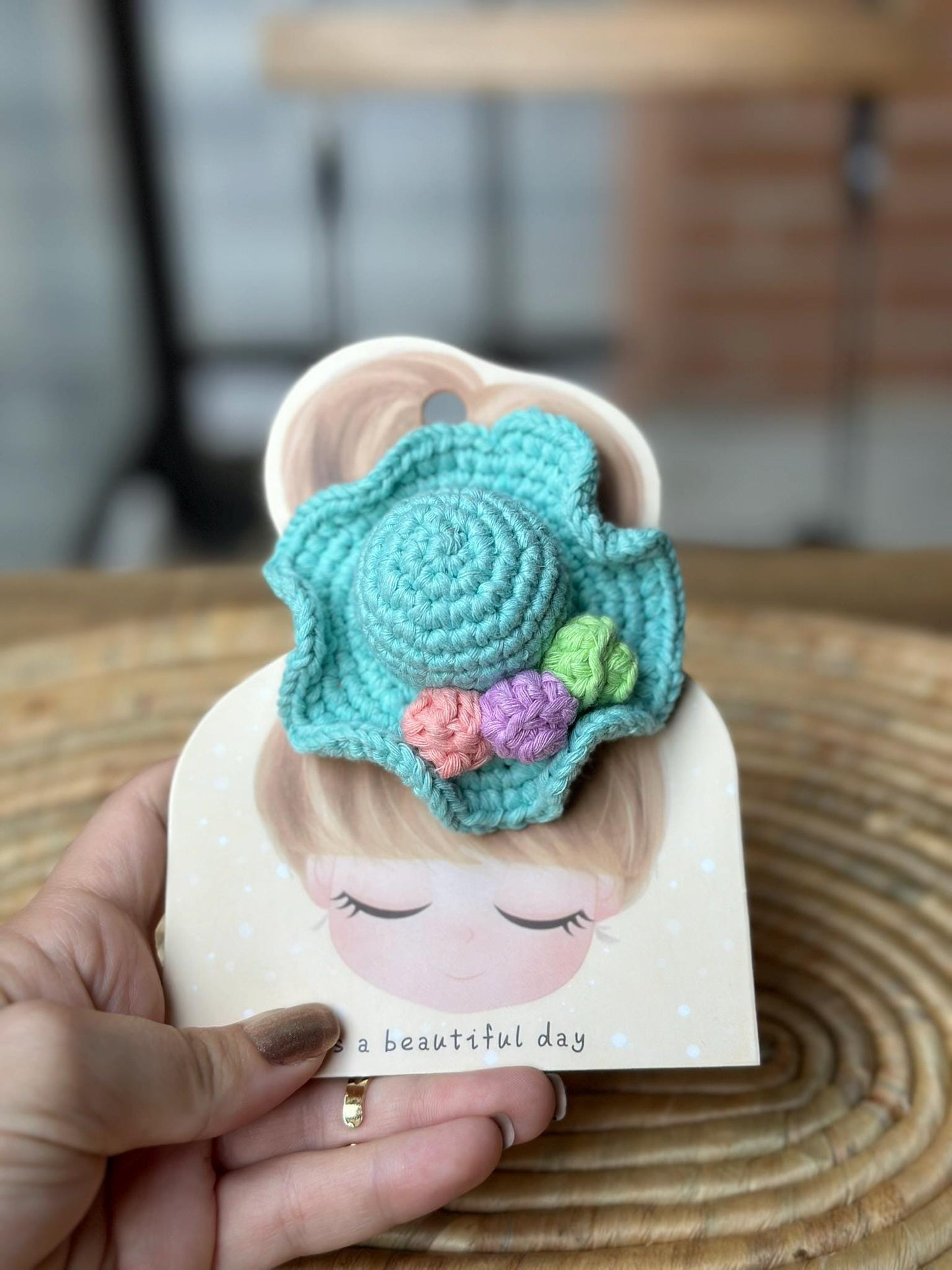 Handmade Cotton Yarn Hat Hair Tie, Cute and Colorful Hair Accessory, Boho Crochet Handmade Gift, Cotton Handcrafted Gift Idea