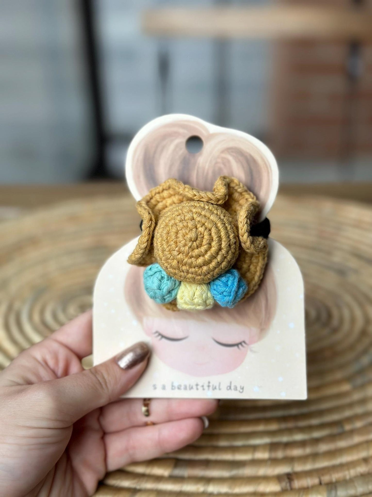Handmade Cotton Yarn Hat Hair Tie, Cute and Colorful Hair Accessory, Boho Crochet Handmade Gift, Cotton Handcrafted Gift Idea