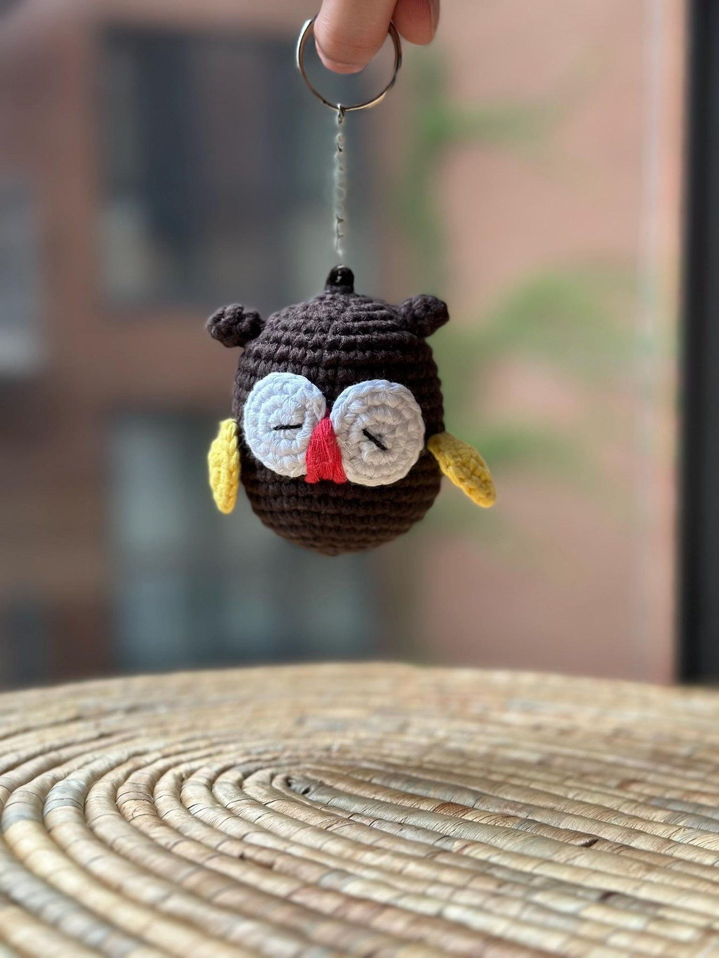 Handmade Owl Cotton Yarn Keychain, Crochet Figured Keychain, Handmade Boho Keyring, Cute Gift Idea
