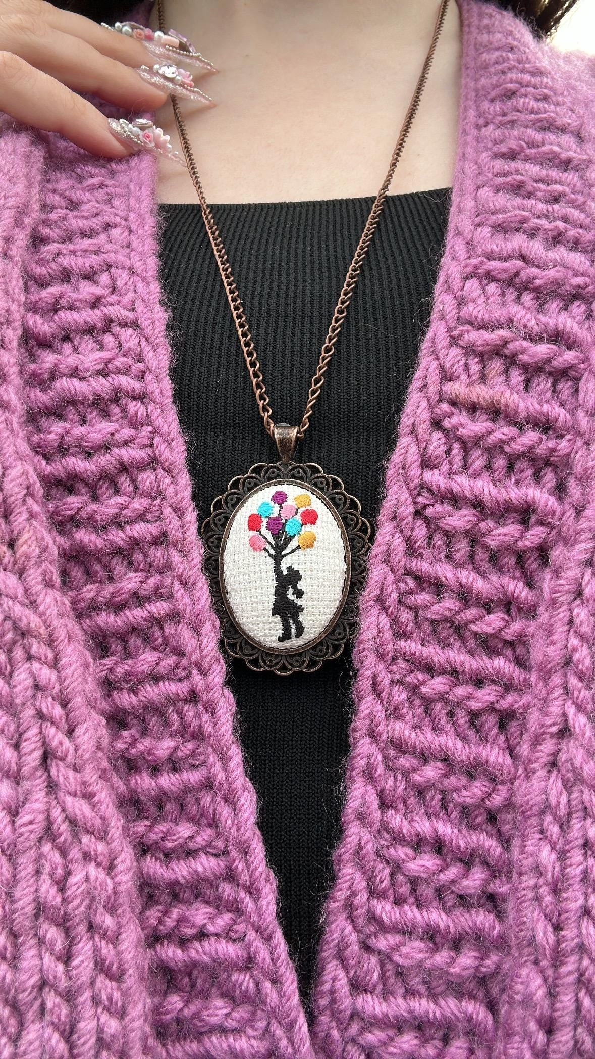 Embroidered Necklace Enchanted ISTANBUL, Floral Pendant, Hand Embroidered Charm, Jewelry Gift For Her