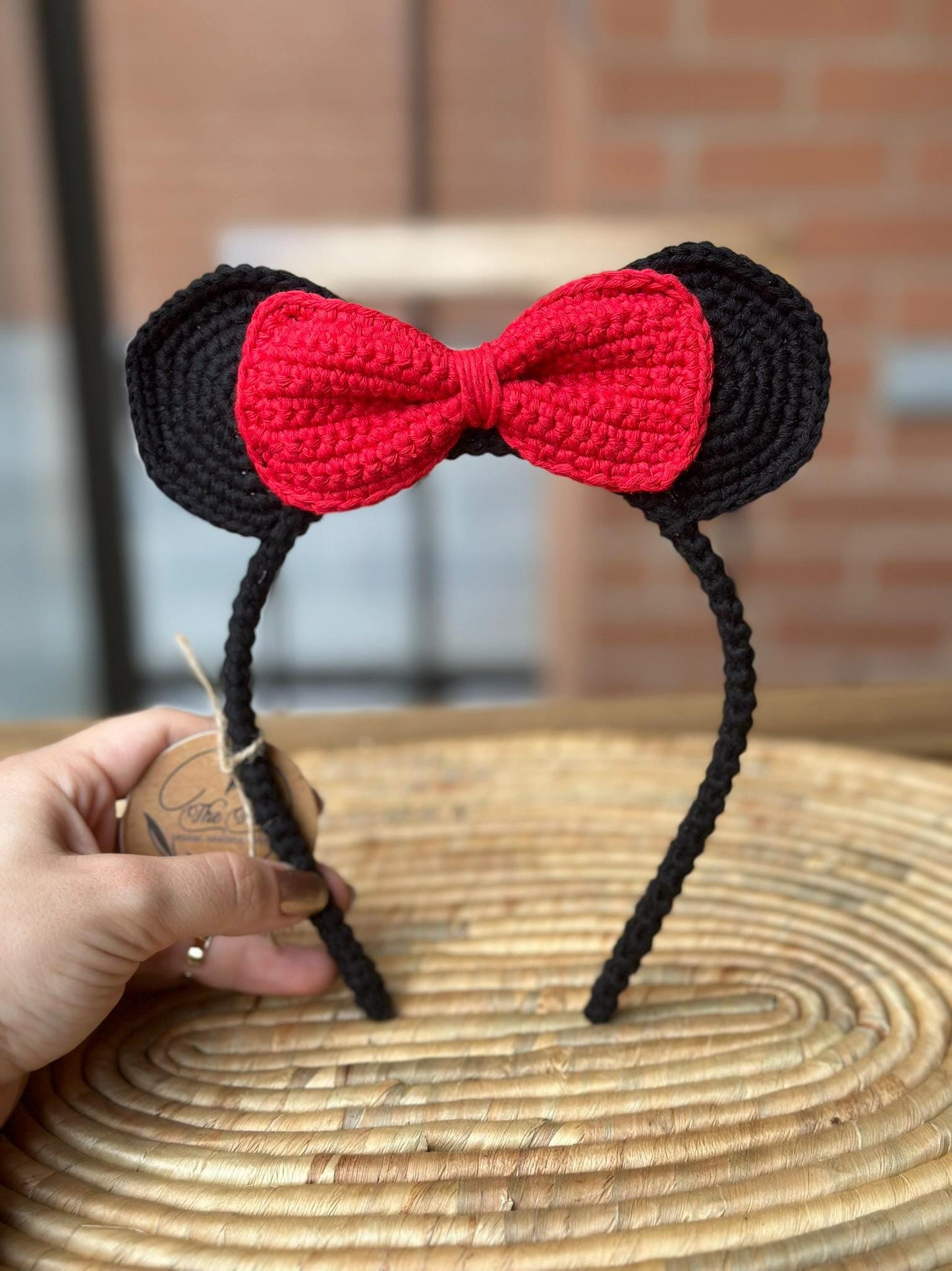 Handmade Crochet Minnie Headband, Soft Cotton Yarn Hair Band with Bow Ears, Cute Gift for Girls, Disney Inspired Accessory