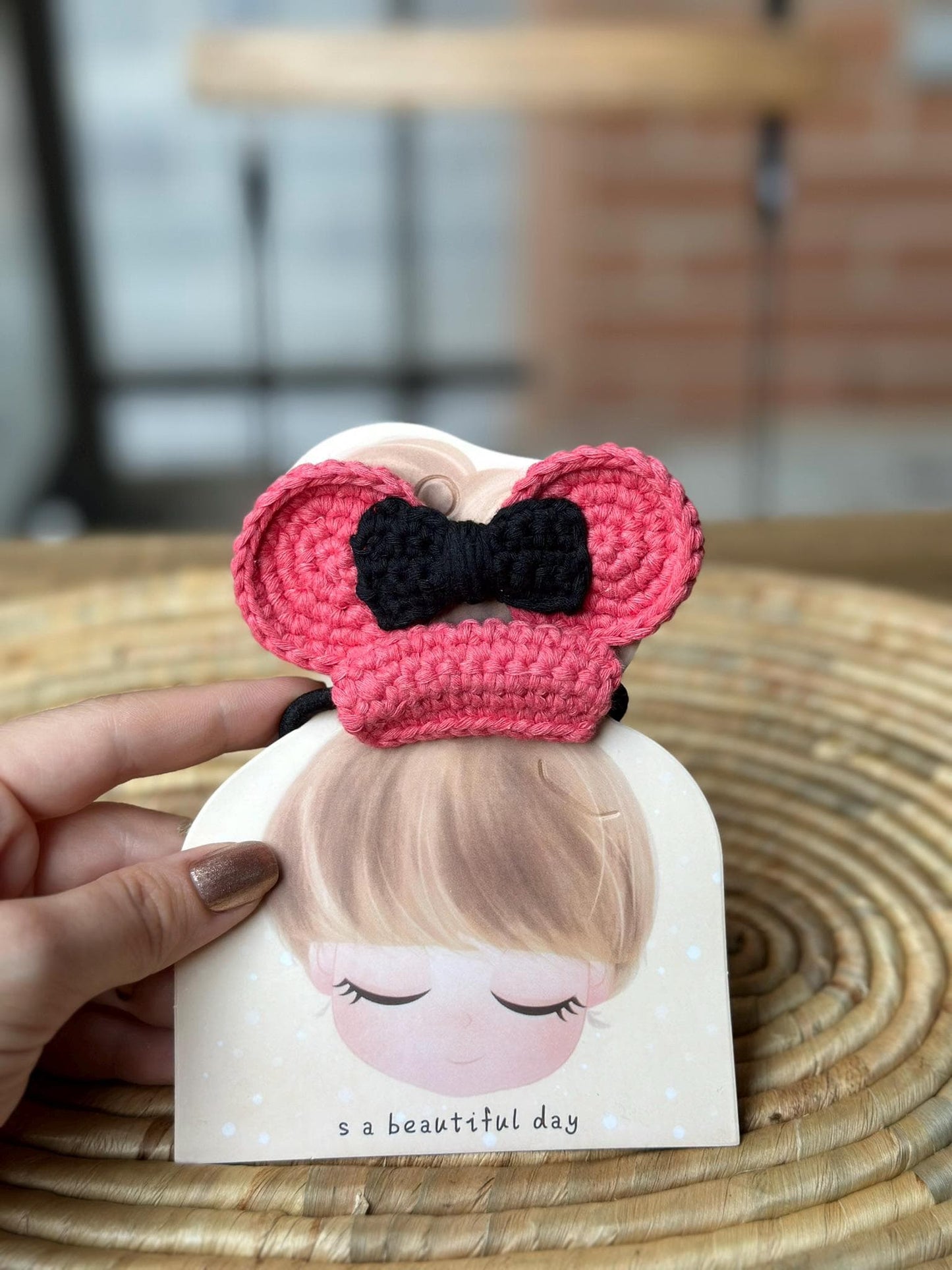 Handmade Crochet Minnie Hair Tie, Handmade Cotton Yarn Bow Hair Accessories, Crocheted, Handmade, Minnie Mouse