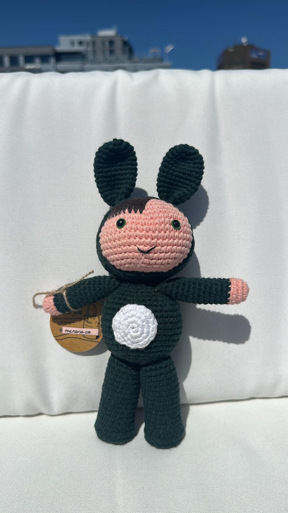 Handmade Crochet Bunny Doll, Soft Cotton Yarn Plush Toy, Eco-Friendly Baby Gift, Cute Knit Animal in 3 Color Options, Kids Gift