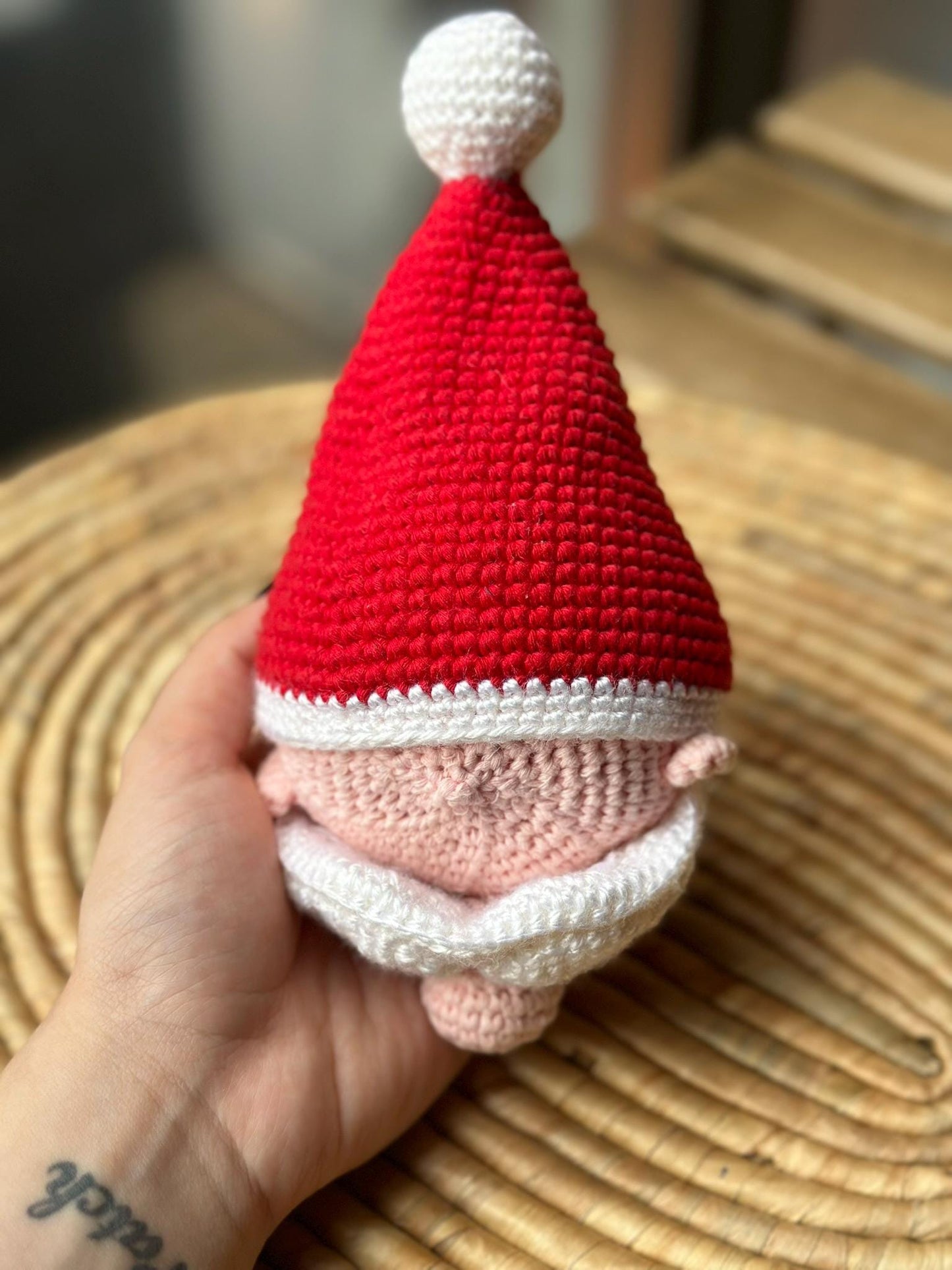 Handmade Santa Claus Figure, Cotton Yarn Christmas Decor, Adjustable Hat, Amigurumi Holiday Gift, Xmas Shelf Ornament