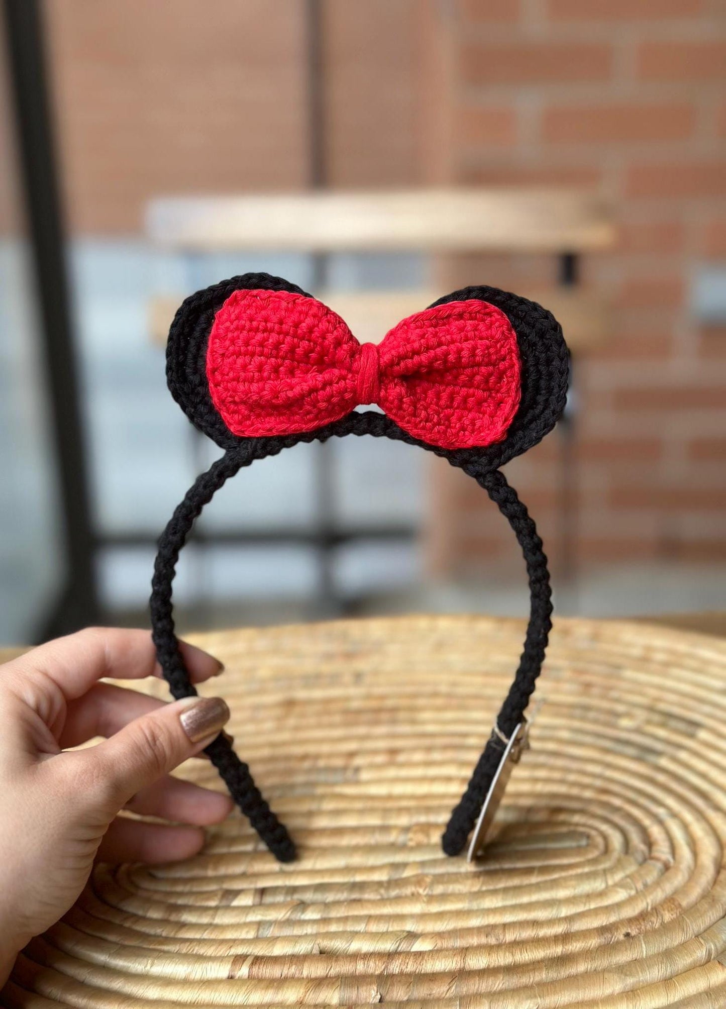 Handmade Crochet Minnie Headband, Soft Cotton Yarn Hair Band with Bow Ears, Cute Gift for Girls, Disney Inspired Accessory