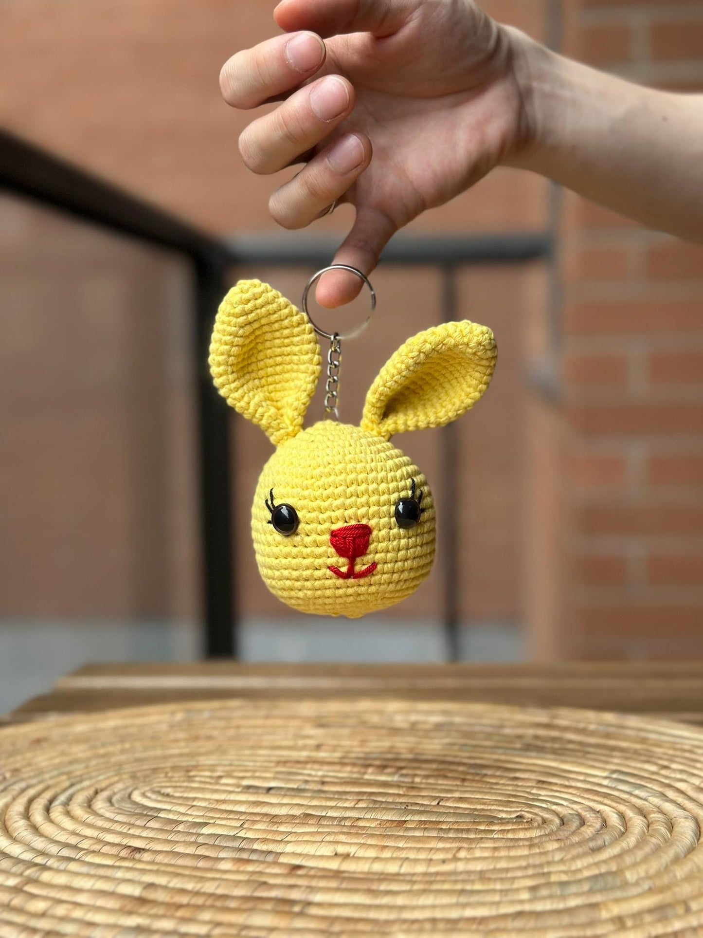Handmade Bunny Keychain with Sound, Crochet Rabbit Plushie, Cute Cotton Yarn Keyring, Animal Bag Charm, Gift for Her