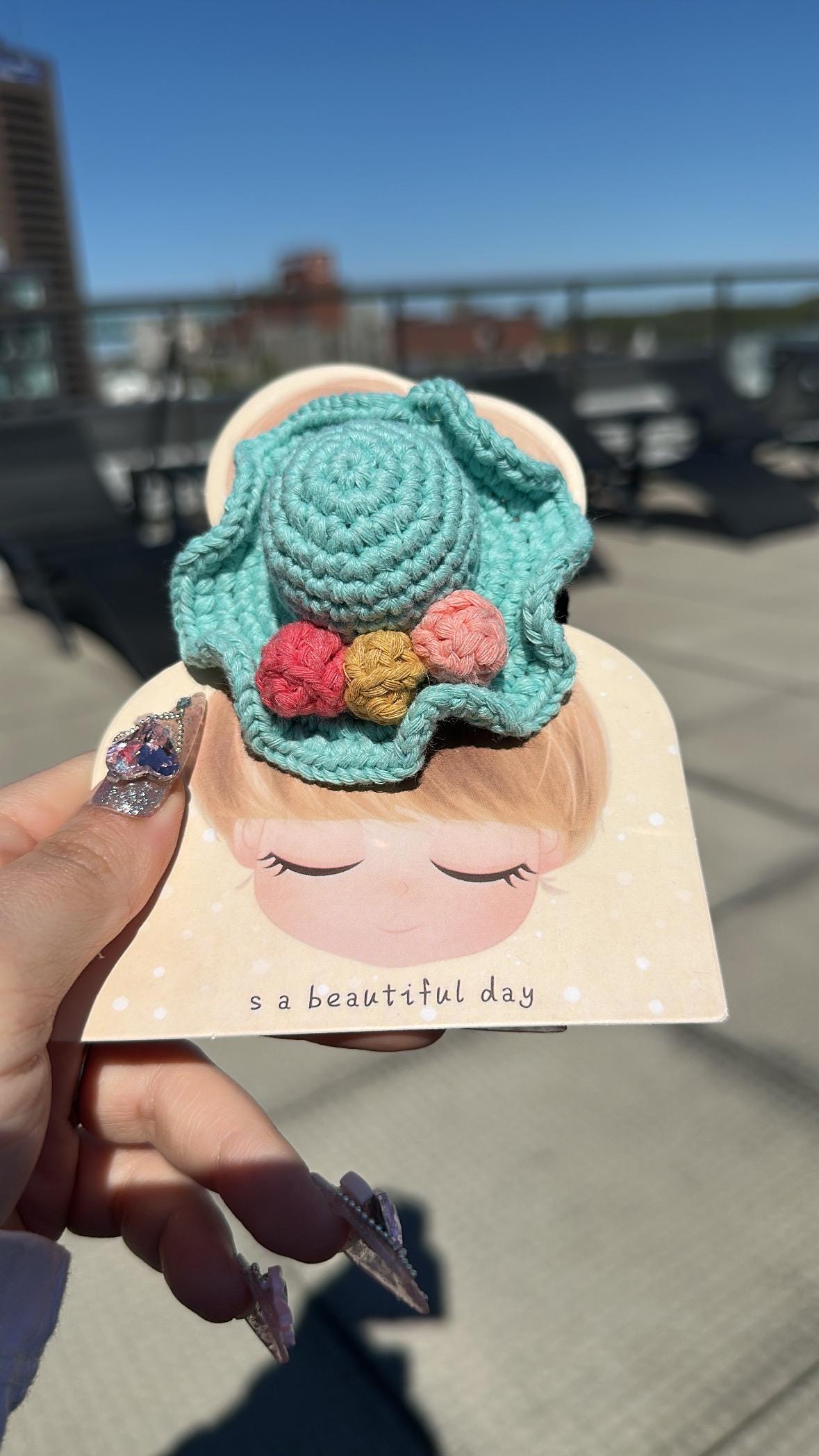 Handmade Cotton Yarn Hat Hair Tie, Cute and Colorful Hair Accessory, Boho Crochet Handmade Gift, Cotton Handcrafted Gift Idea