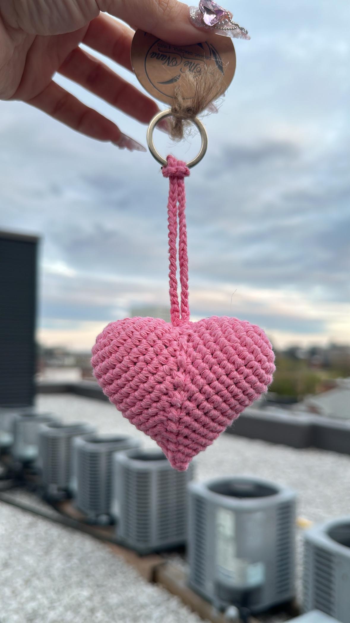 Handmade Red Heart Keychain, Gift for Girlfriend or Boyfriend, Romantic Crochet Heart Keyring