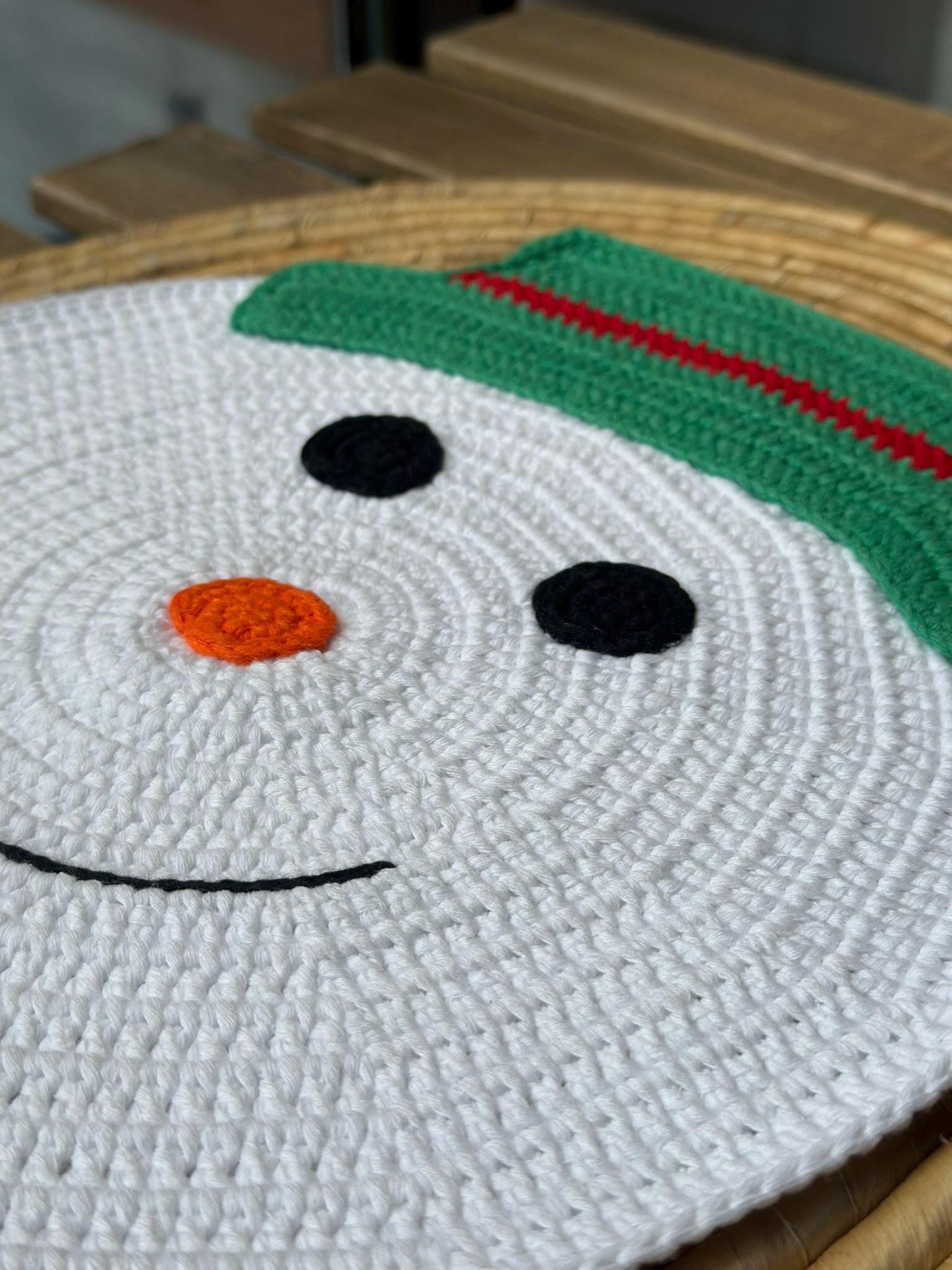 Handmade Crochet Santa Claus & Snowman Table Mat Supla, Festive Cotton Yarn Christmas Decor