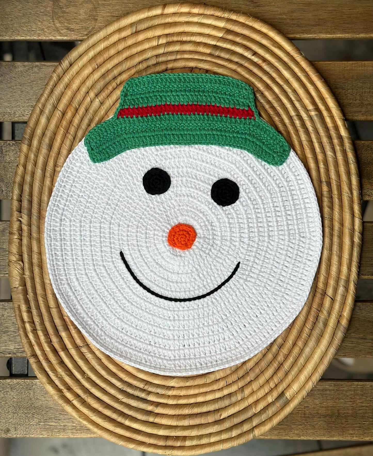 Handmade Crochet Santa Claus & Snowman Table Mat Supla, Festive Cotton Yarn Christmas Decor