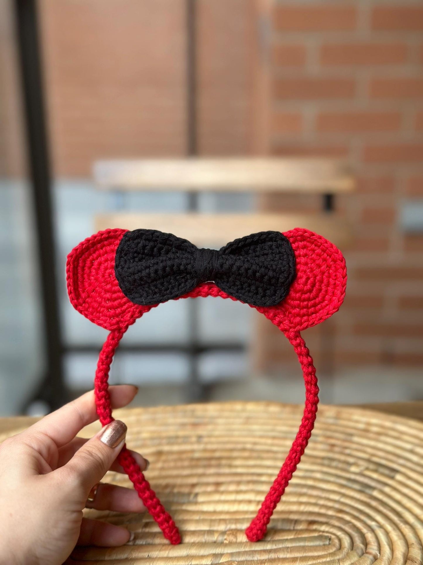 Handmade Crochet Minnie Headband, Soft Cotton Yarn Hair Band with Bow Ears, Cute Gift for Girls, Disney Inspired Accessory
