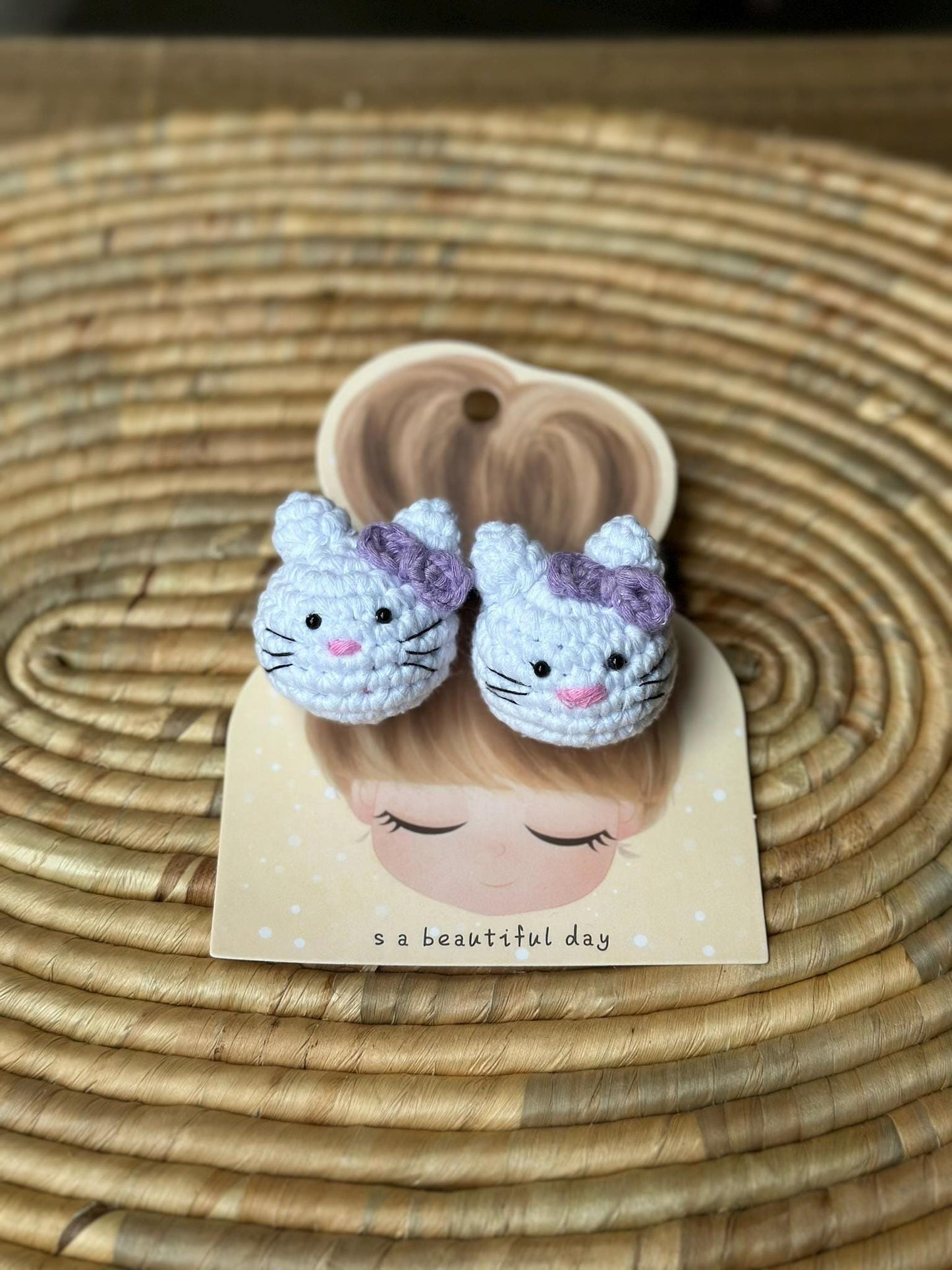 Handmade Cotton Kitty Hair Ties, Crochet Hello Kitty, School-aged children Cute and Soft Cat Hair Accessories, Handcrafted, Amigurumi