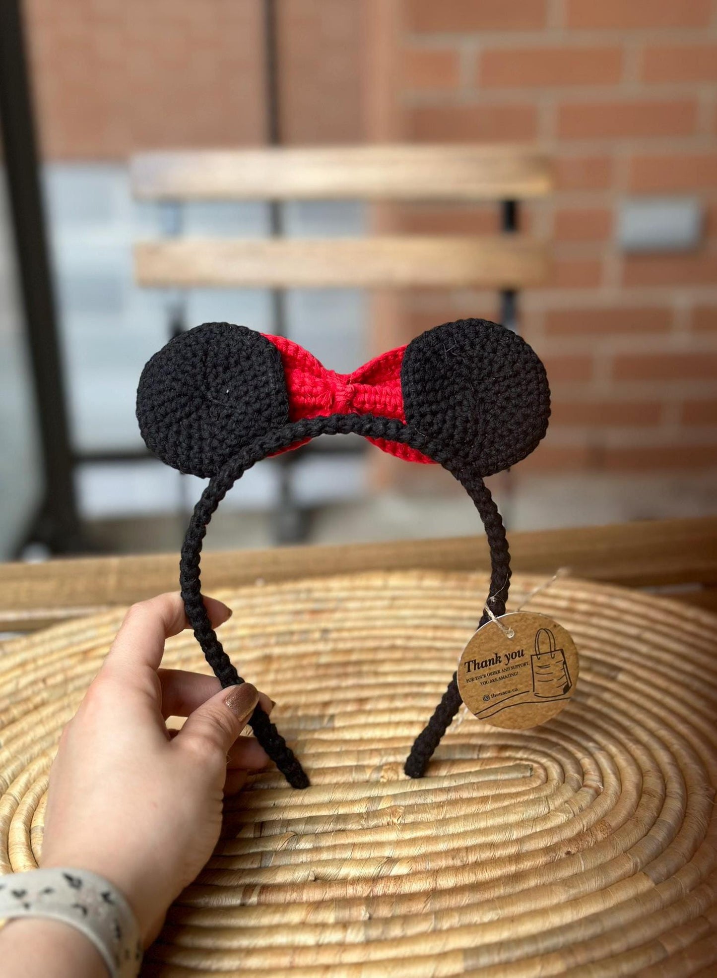 Handmade Crochet Minnie Headband, Soft Cotton Yarn Hair Band with Bow Ears, Cute Gift for Girls, Disney Inspired Accessory