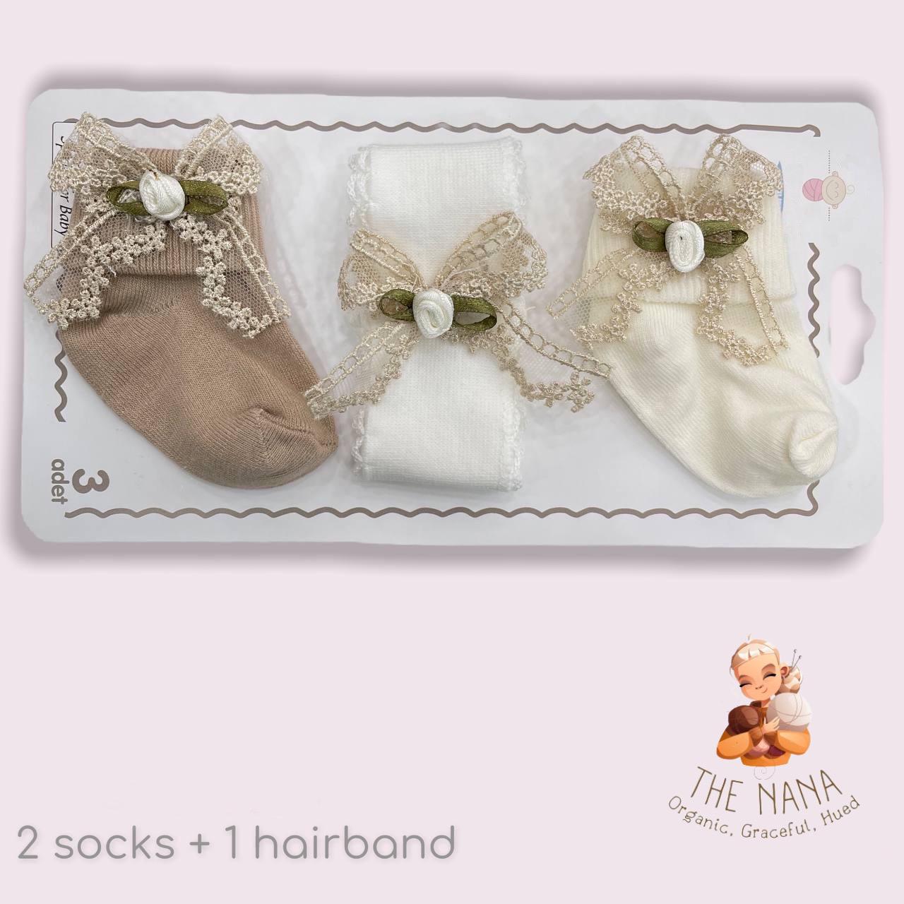 Newborn Baby Gift Set, 5 Piece Soft Cotton Socks and Hairbands, Adorable Handmade Accessories for Baby Girls and Boys