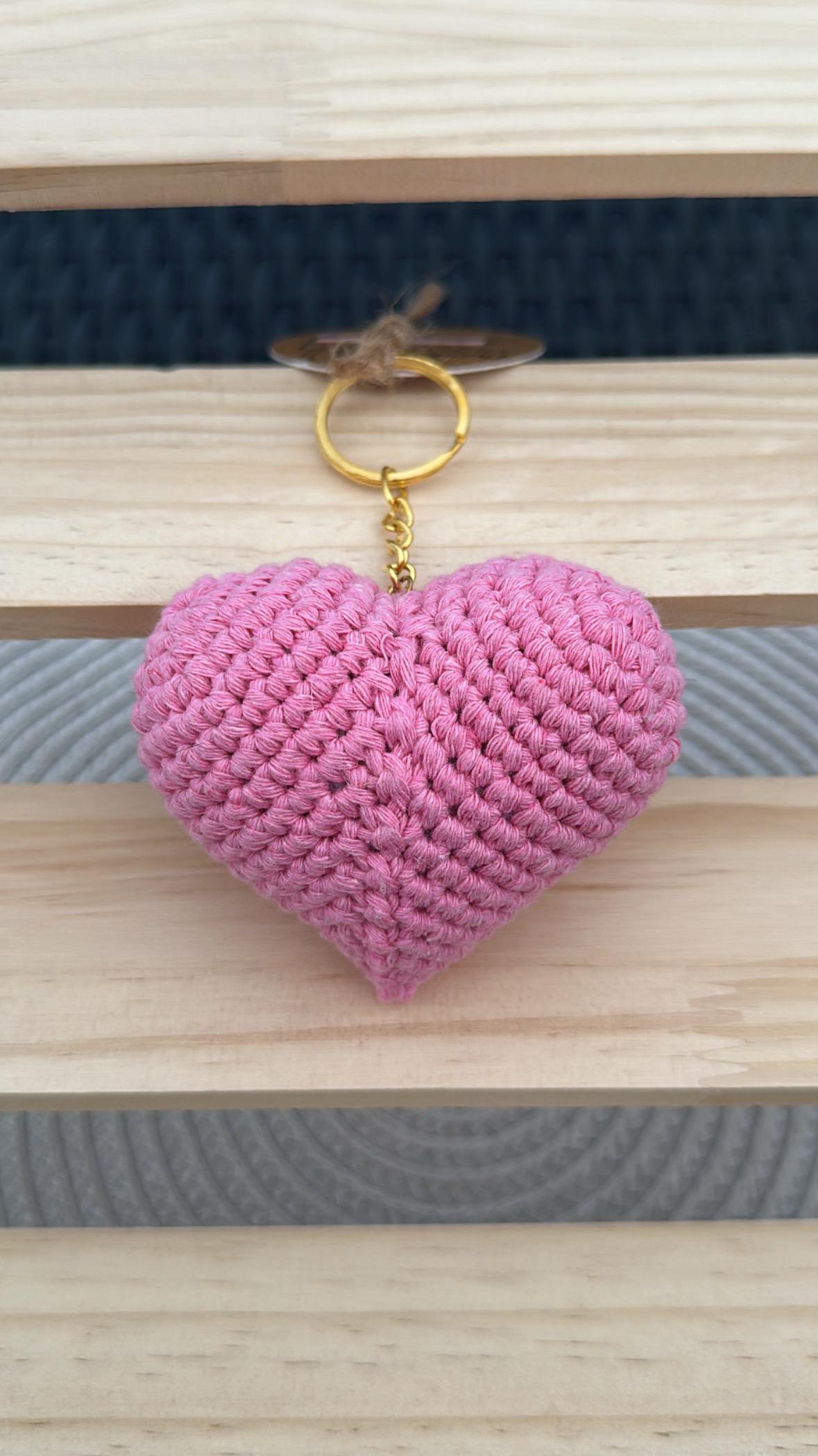 Handmade Red Heart Keychain, Gift for Girlfriend or Boyfriend, Romantic Crochet Heart Keyring