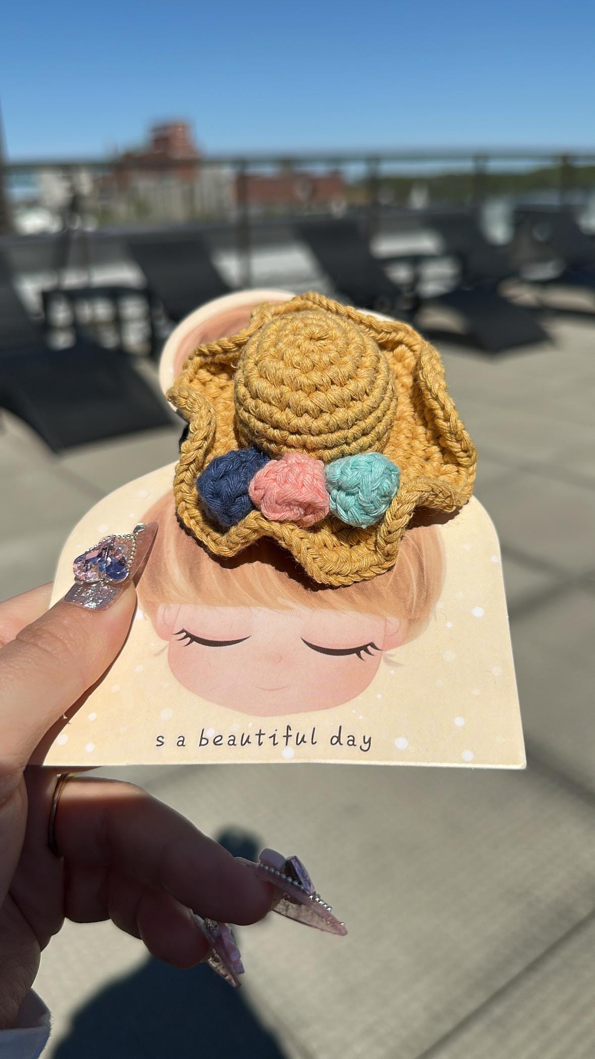Handmade Cotton Yarn Hat Hair Tie, Cute and Colorful Hair Accessory, Boho Crochet Handmade Gift, Cotton Handcrafted Gift Idea