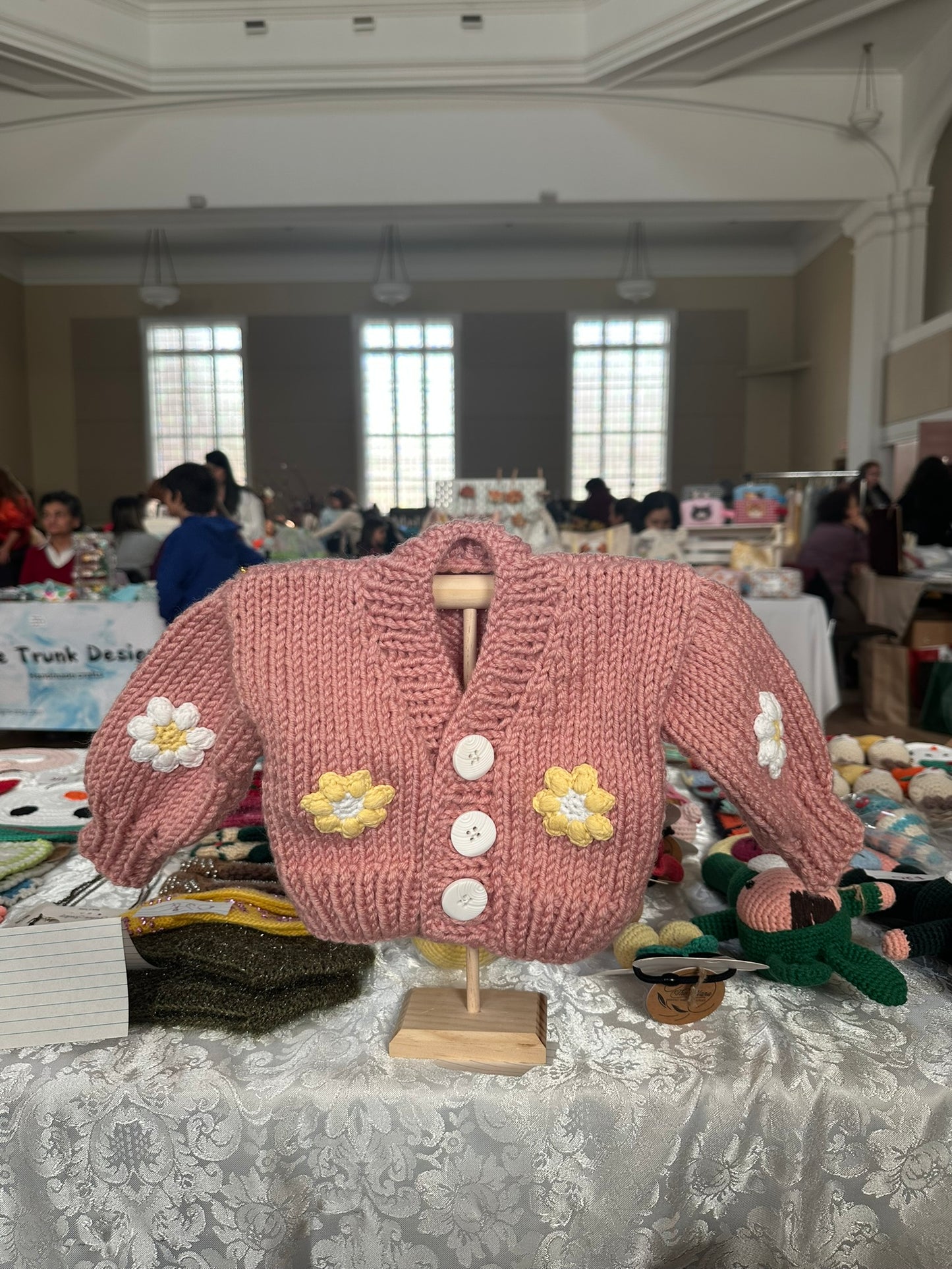 Handmade Baby Girl Cardigan - 0-6 Months | 100% Cotton | Pink Chunky Knit with Floral Embroidery | Soft and Safe for Babies, Cotton Crochet