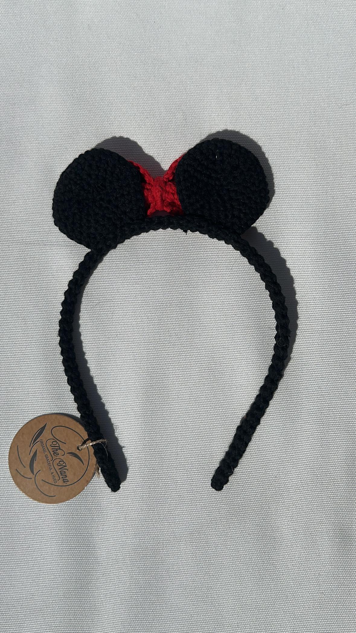 Handmade Crochet Minnie Headband, Soft Cotton Yarn Hair Band with Bow Ears, Cute Gift for Girls, Disney Inspired Accessory