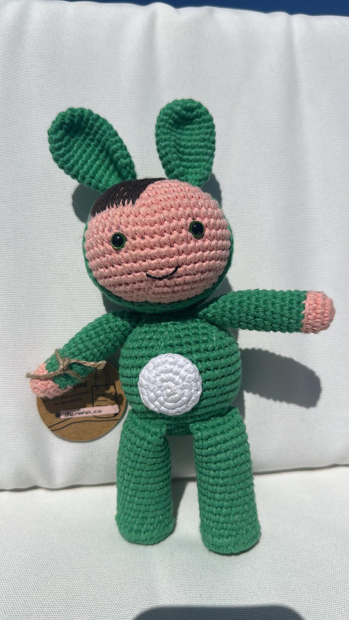 Handmade Crochet Bunny Doll, Soft Cotton Yarn Plush Toy, Eco-Friendly Baby Gift, Cute Knit Animal in 3 Color Options, Kids Gift