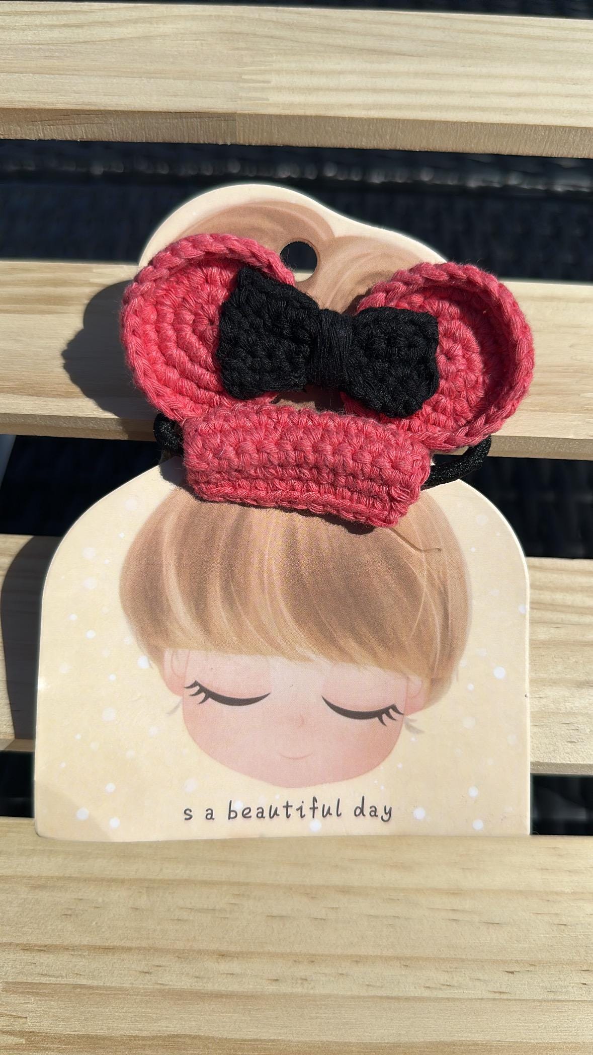 Handmade Crochet Minnie Hair Tie, Handmade Cotton Yarn Bow Hair Accessories, Crocheted, Handmade, Minnie Mouse