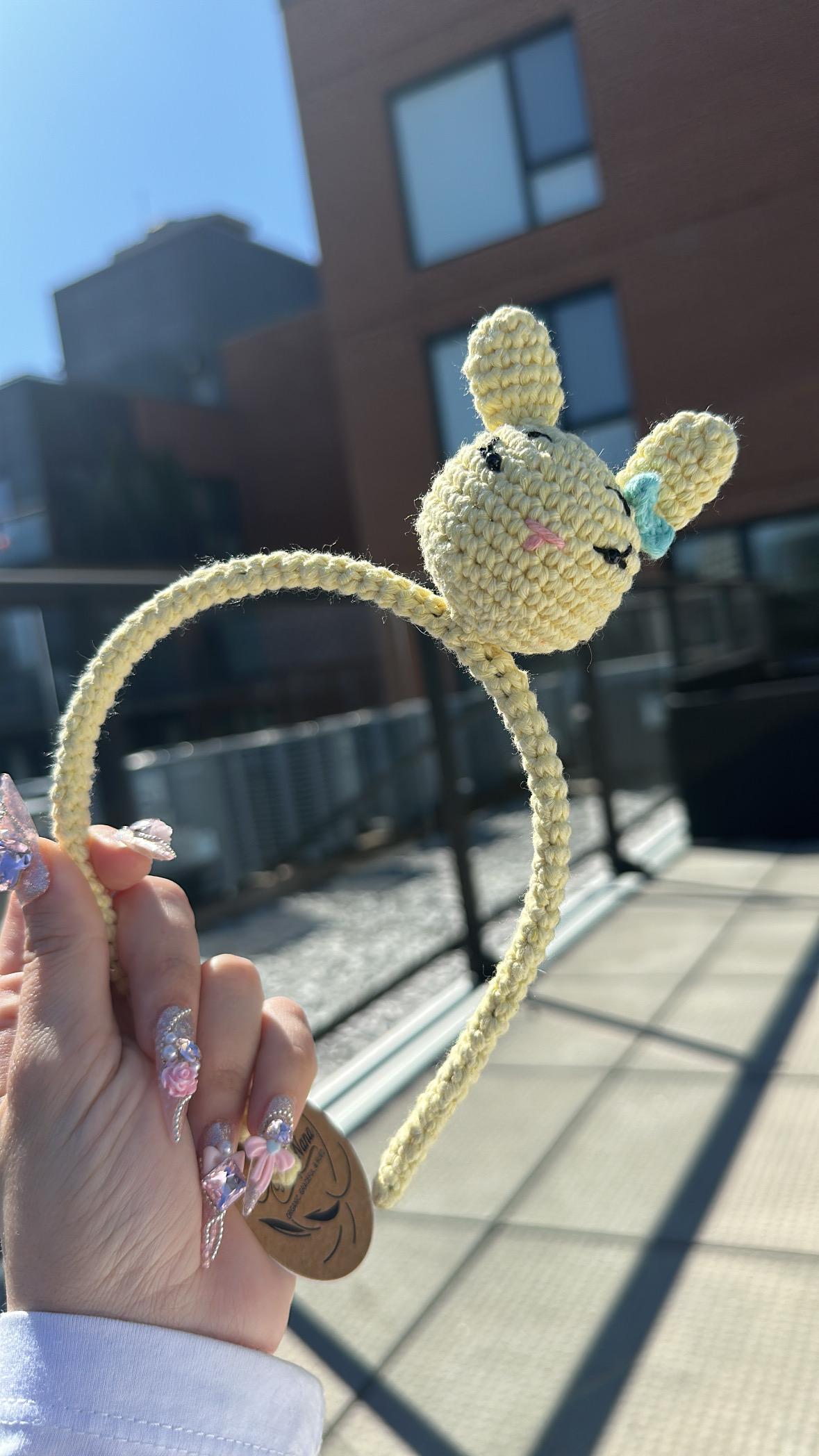 Handmade Crochet Bunny Headband, Soft Cotton Rabbit Ears for Kids & Adults, Cute Pastel Yellow Easter or Costume Hair Accessory