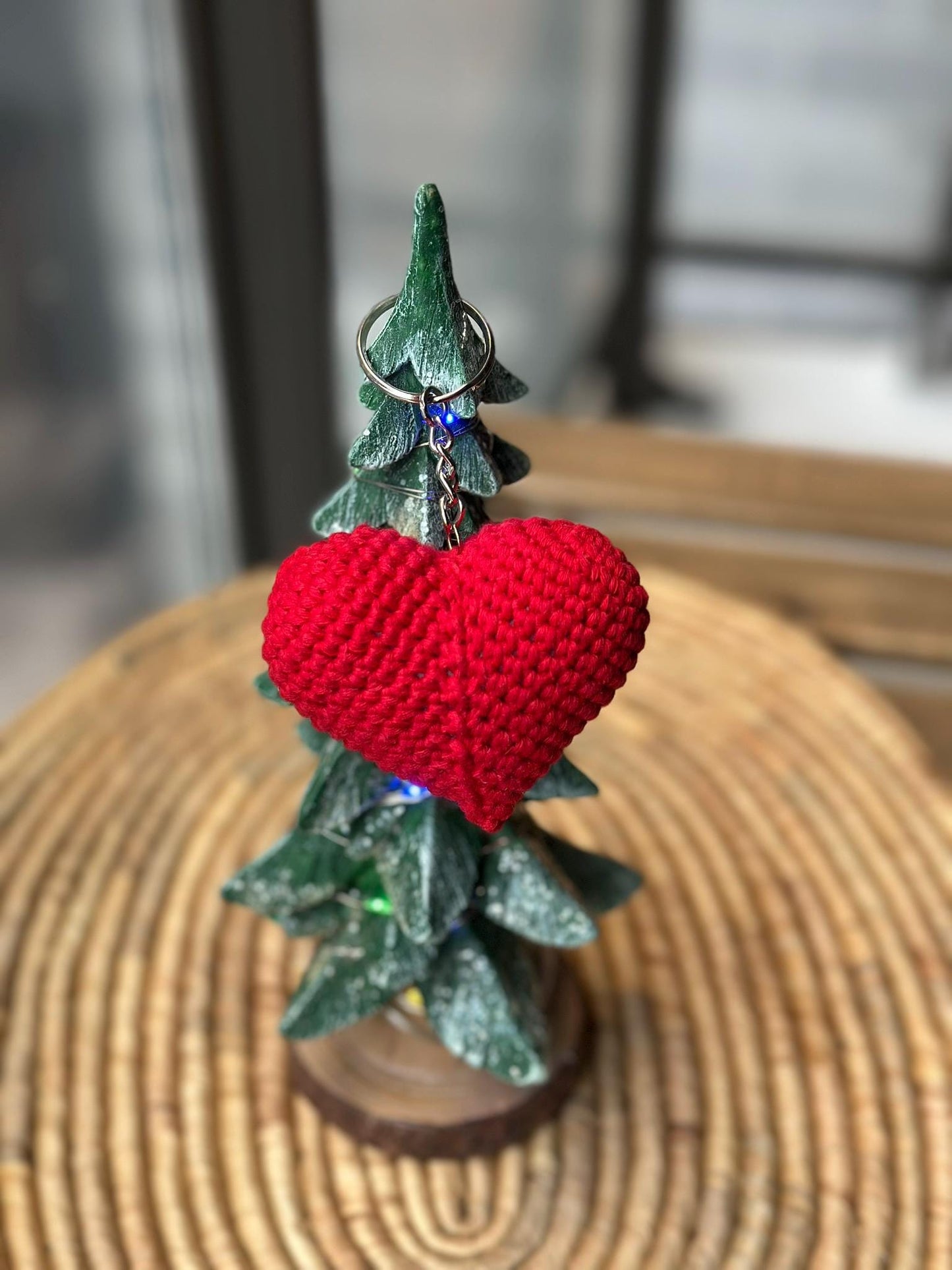 Handmade Red Heart Keychain, Gift for Girlfriend or Boyfriend, Romantic Crochet Heart Keyring