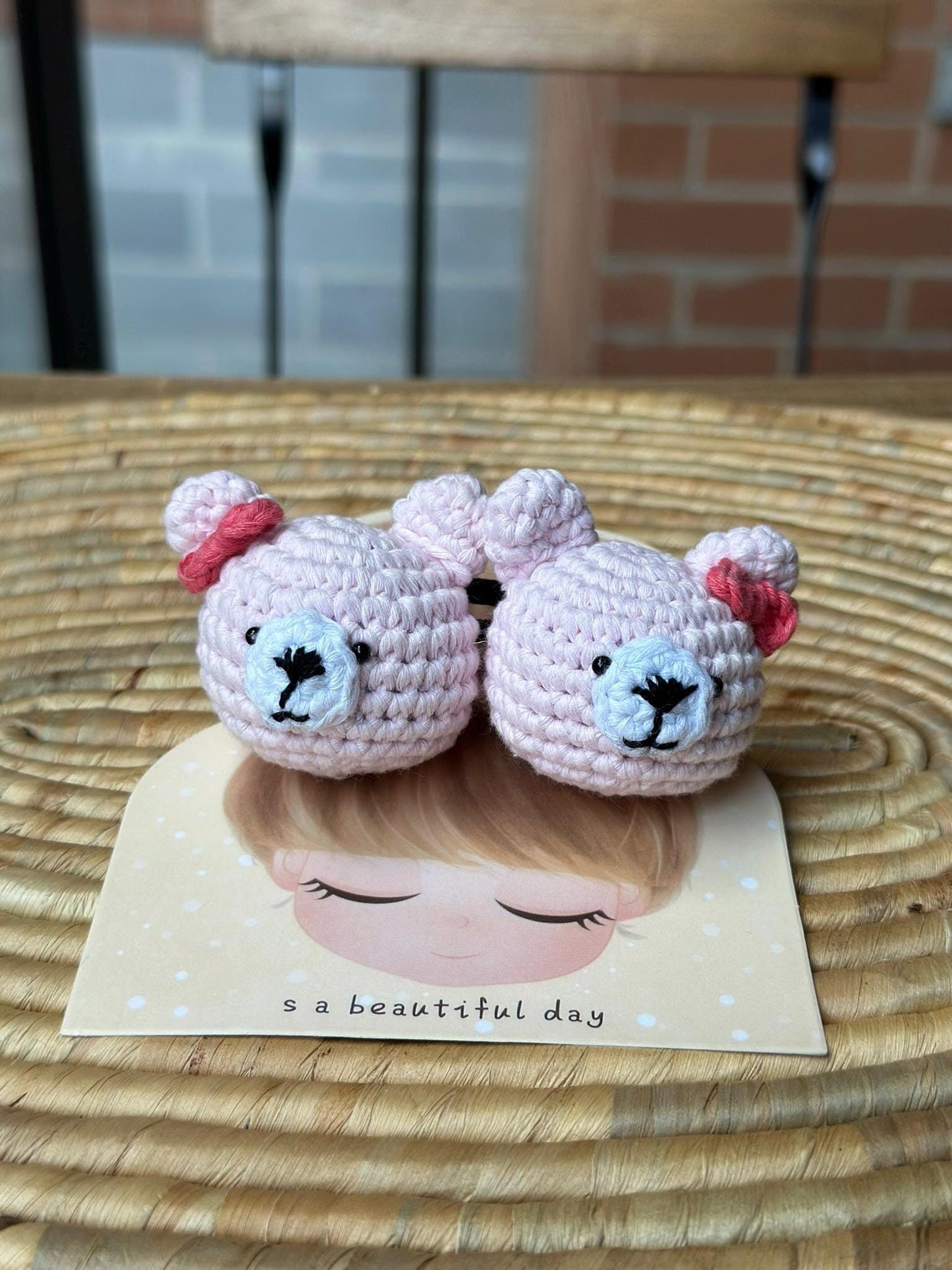 Handmade Cotton Yarn Bear & Bunny Hair Ties, Set of 2 Adorable Hair Accessories, Crochet Hair Ties, Easter Hair Tie Set, Gift Idea