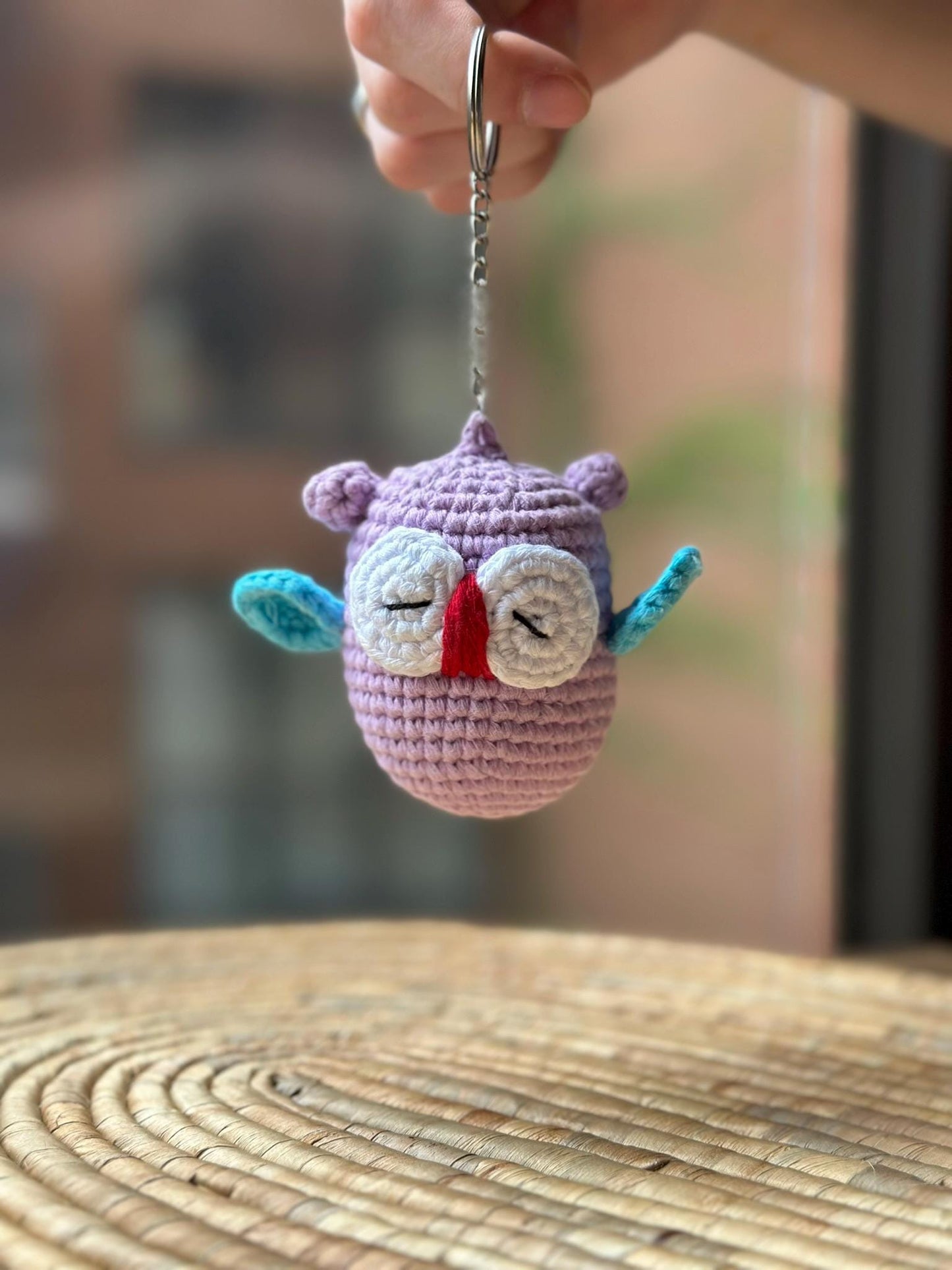 Handmade Owl Cotton Yarn Keychain, Crochet Figured Keychain, Handmade Boho Keyring, Cute Gift Idea