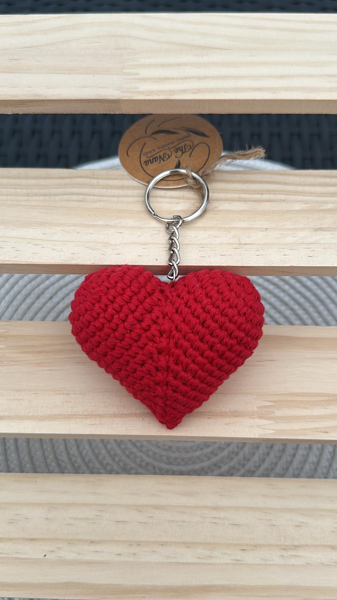 Handmade Red Heart Keychain, Gift for Girlfriend or Boyfriend, Romantic Crochet Heart Keyring