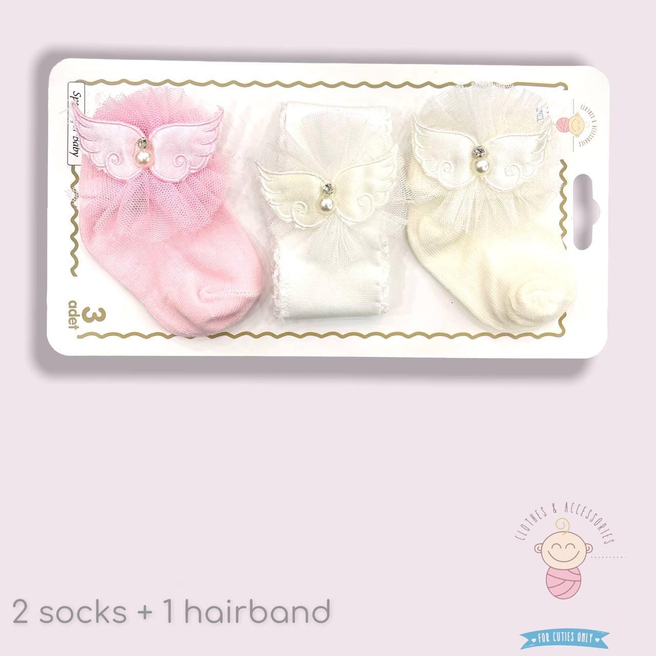 Newborn Baby Gift Set, 5 Piece Soft Cotton Socks and Hairbands, Adorable Handmade Accessories for Baby Girls and Boys