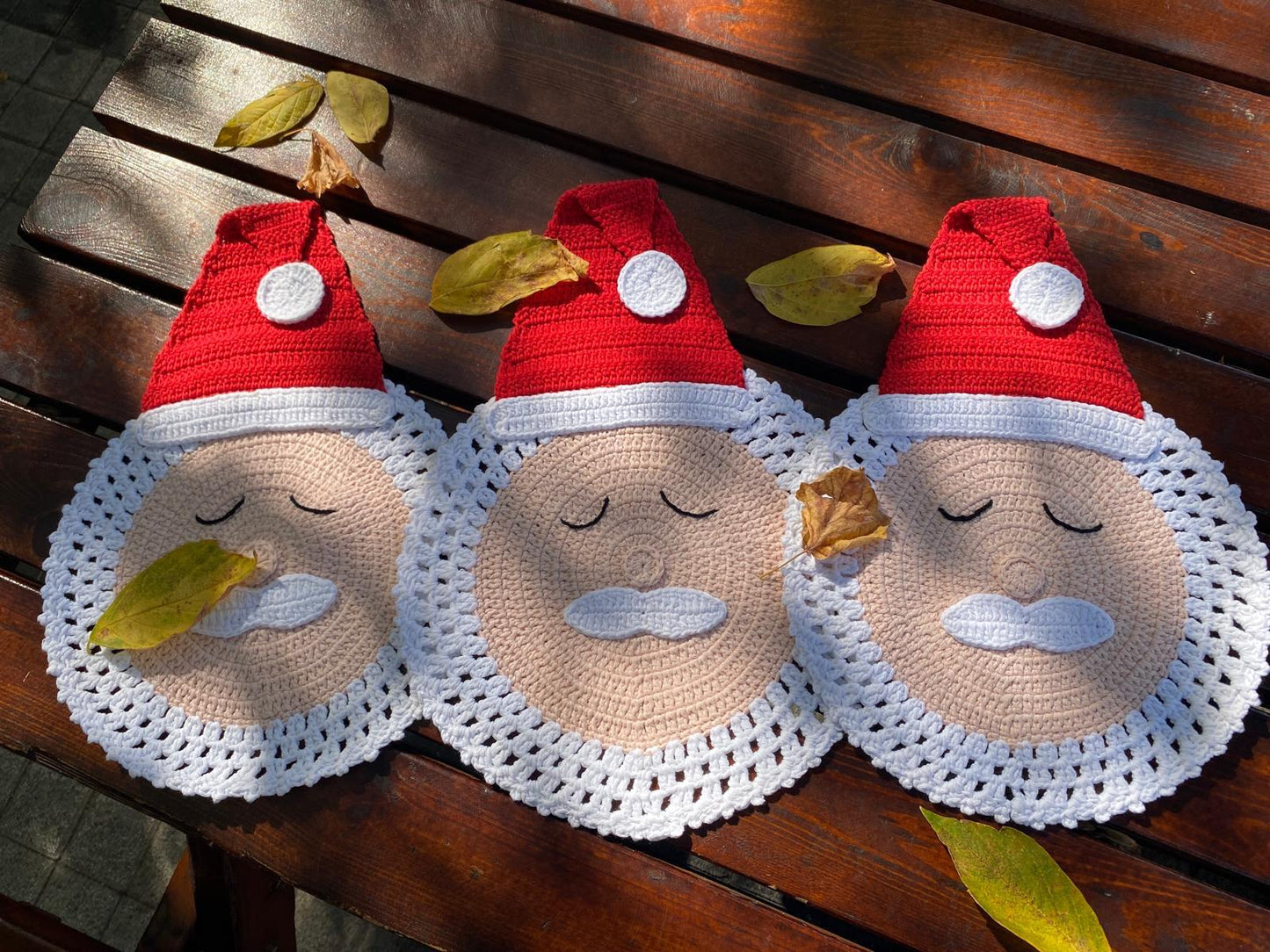 Handmade Crochet Santa Claus & Snowman Table Mat Supla, Festive Cotton Yarn Christmas Decor