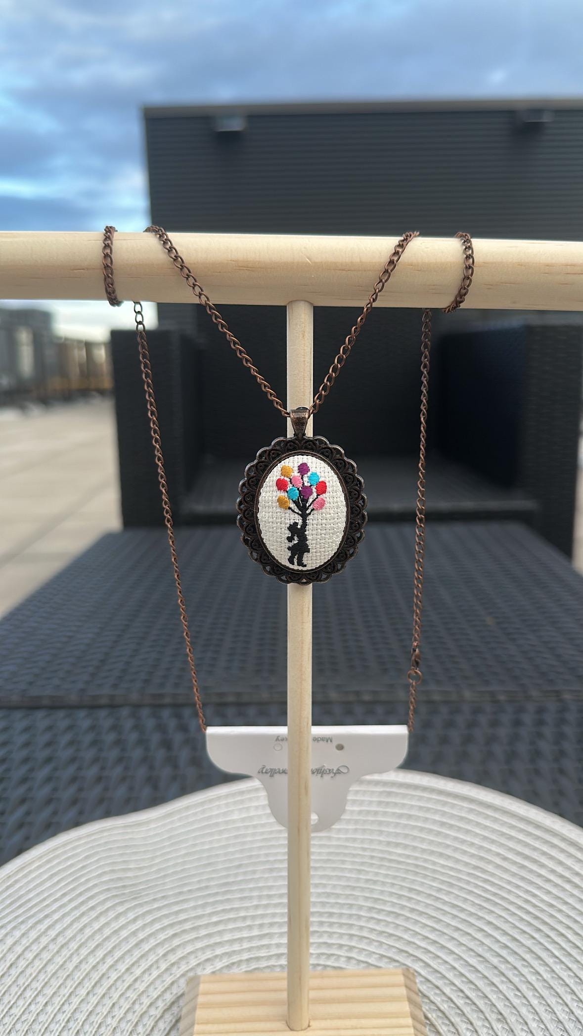 Embroidered Necklace Enchanted ISTANBUL, Floral Pendant, Hand Embroidered Charm, Jewelry Gift For Her