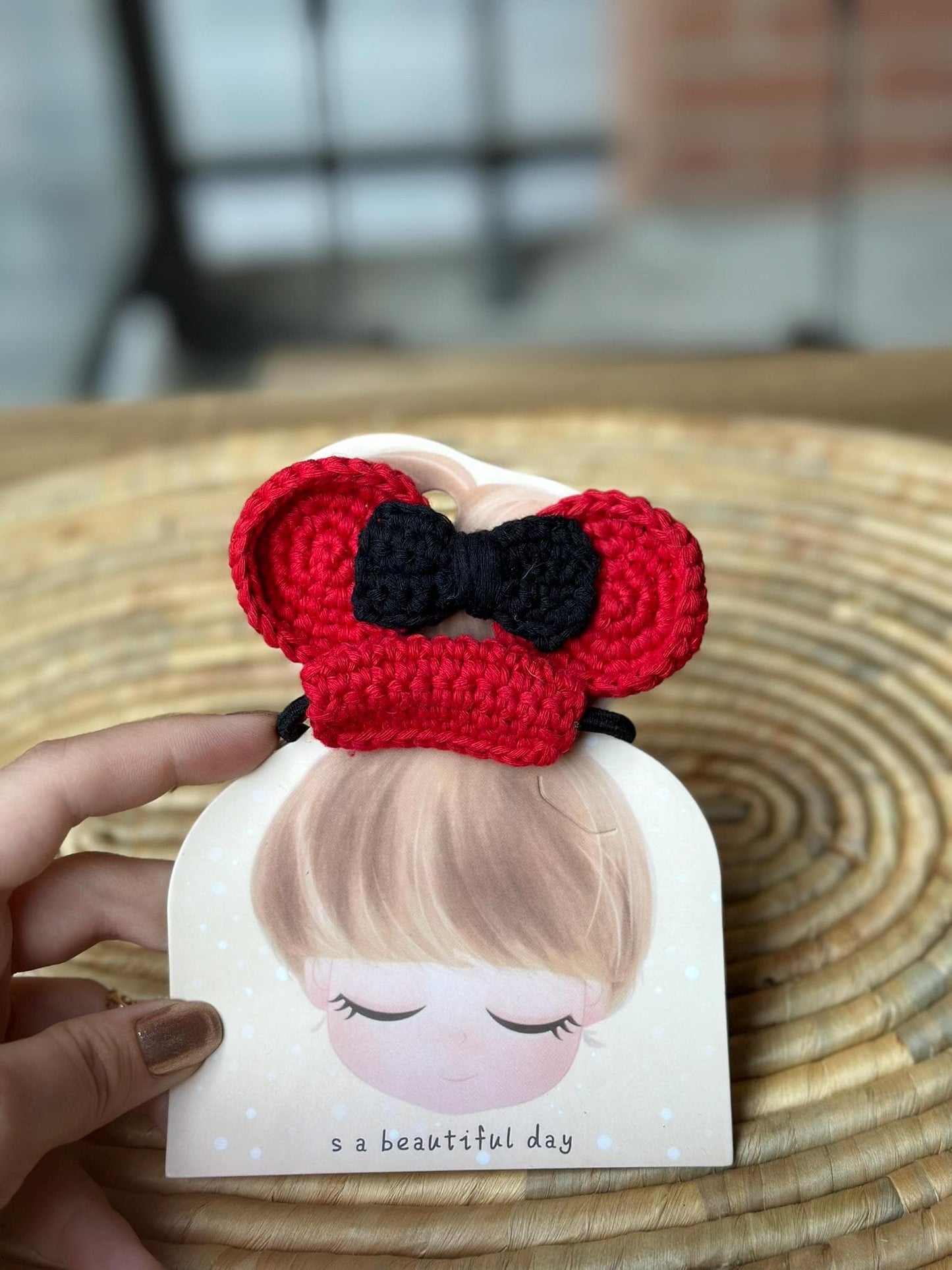 Handmade Crochet Minnie Hair Tie, Handmade Cotton Yarn Bow Hair Accessories, Crocheted, Handmade, Minnie Mouse