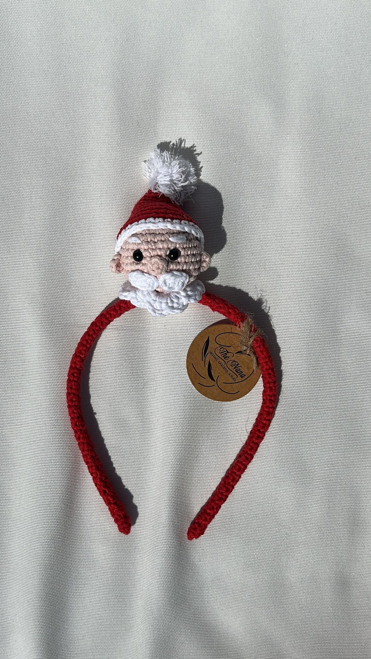 Handmade Crochet Santa Claus Hairband, Festive Cotton Yarn Christmas Headband, New Year, Gift