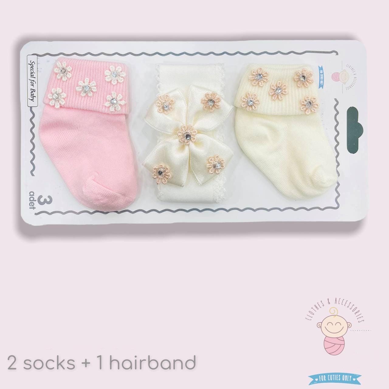 Newborn Baby Gift Set, 5 Piece Soft Cotton Socks and Hairbands, Adorable Handmade Accessories for Baby Girls and Boys