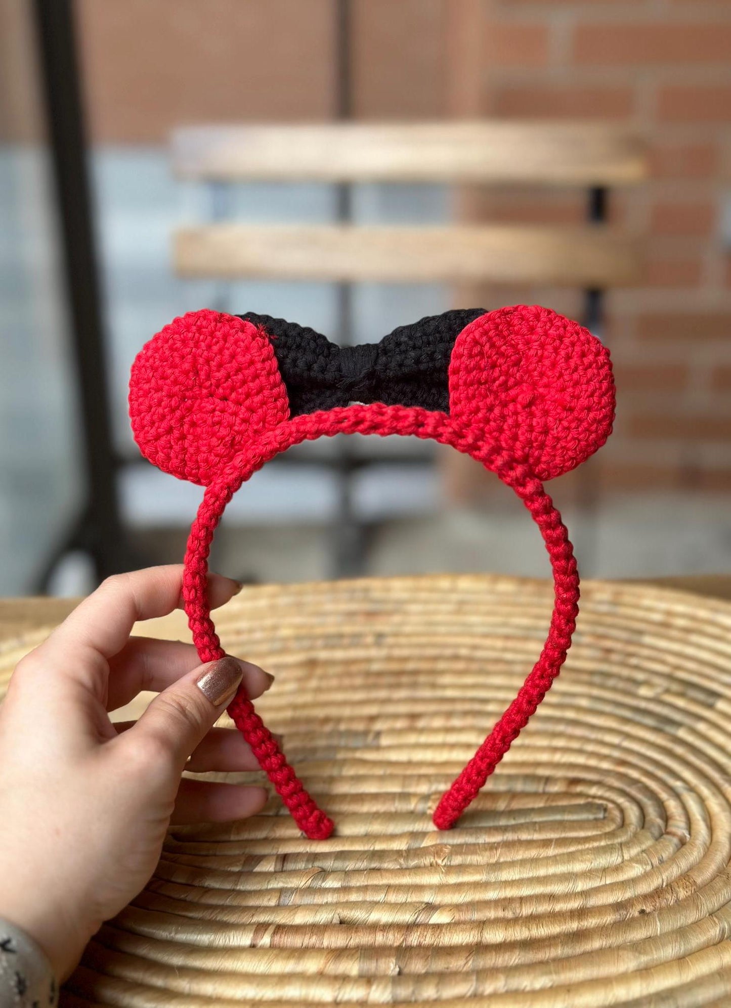 Handmade Crochet Minnie Headband, Soft Cotton Yarn Hair Band with Bow Ears, Cute Gift for Girls, Disney Inspired Accessory