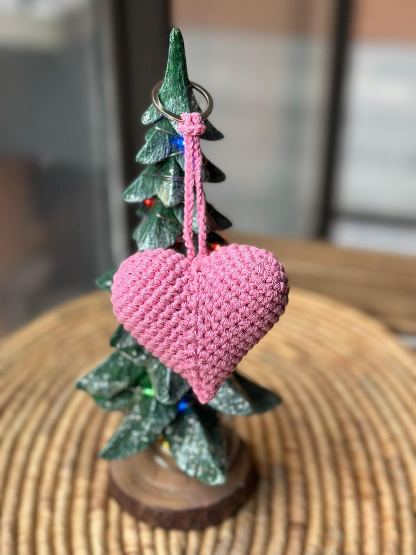 Handmade Red Heart Keychain, Gift for Girlfriend or Boyfriend, Romantic Crochet Heart Keyring