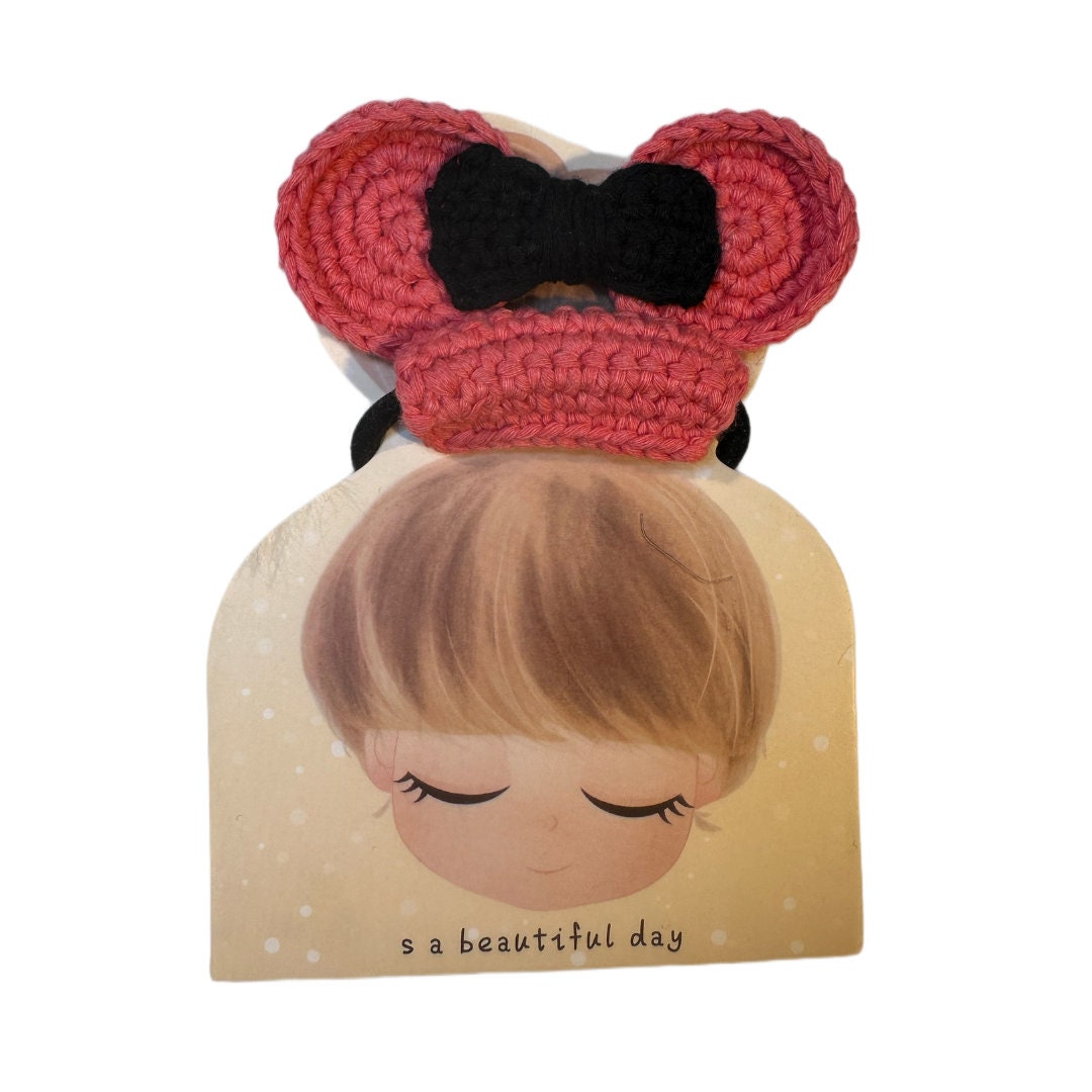 Handmade Crochet Minnie Hair Tie, Handmade Cotton Yarn Bow Hair Accessories, Crocheted, Handmade, Minnie Mouse