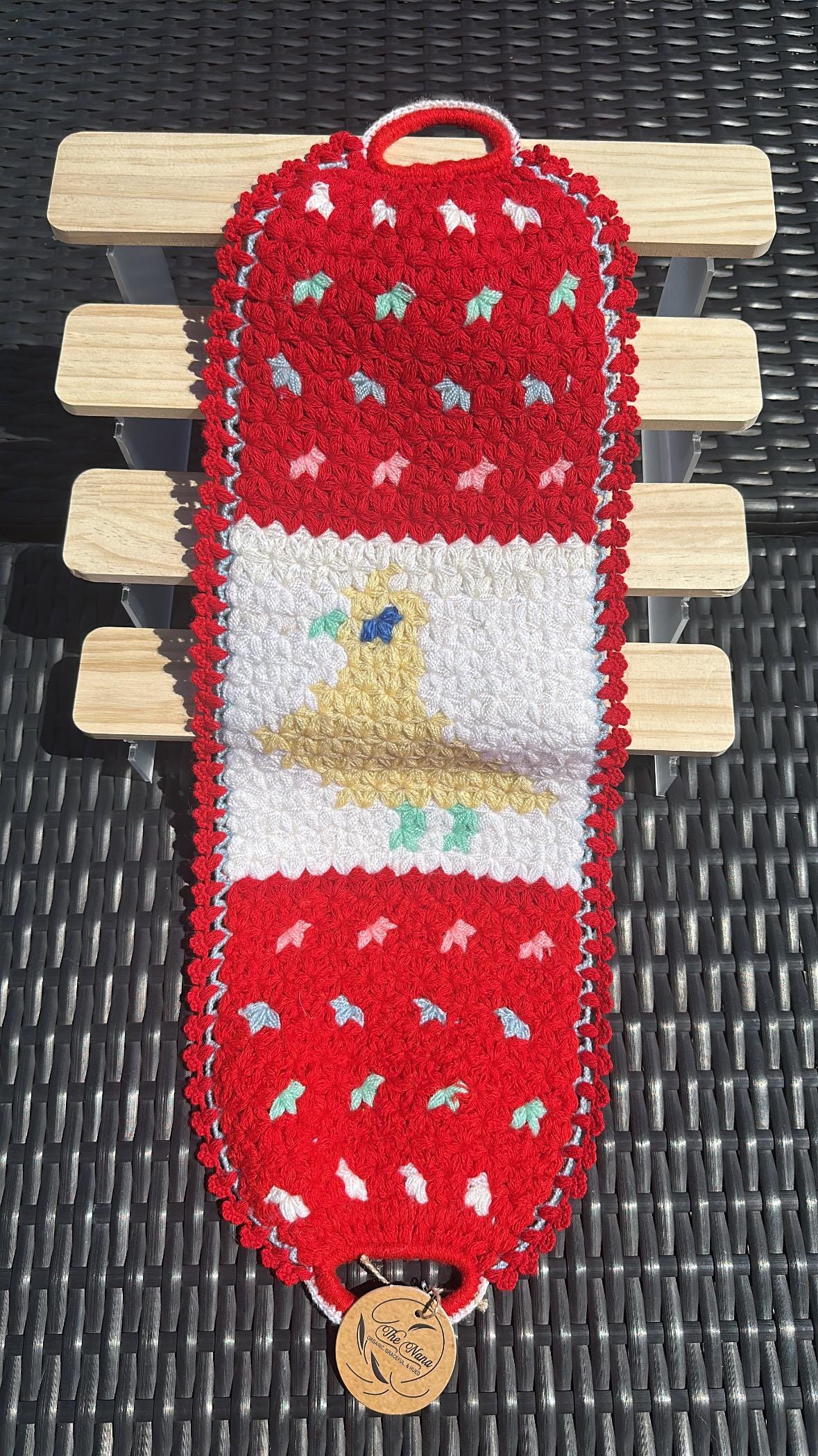 Traditional Turkish Crochet Bath Mitt, Handmade Exfoliating Red Washcloth with Bird Pattern, Handmade Turkish Bath Washcloths with Crochet