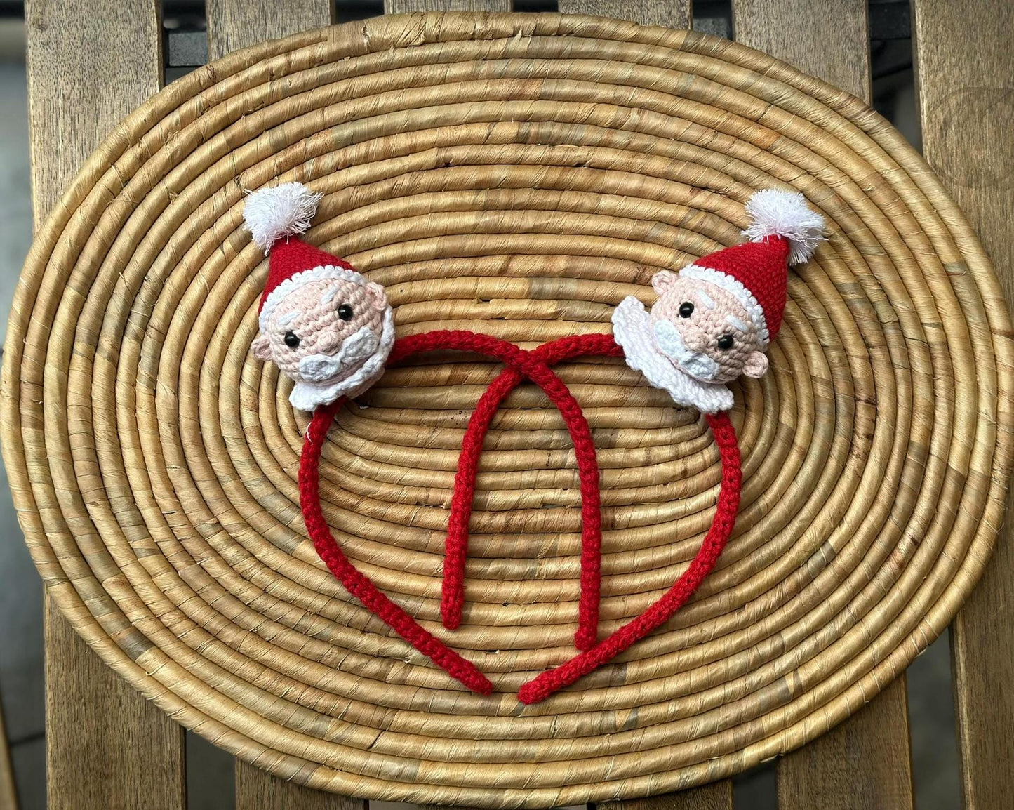 Handmade Crochet Santa Claus Hairband, Festive Cotton Yarn Christmas Headband, New Year, Gift